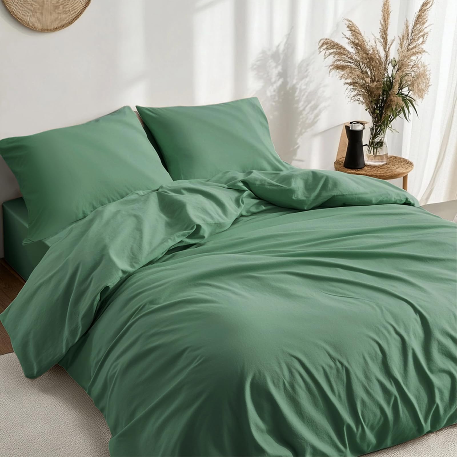 Boqingzhu Juego de ropa de cama de 220 x 240 cm, algodón egipcio, color verde salvia, suave, no necesita planchado, juego de ropa de cama doble de algodón, funda nórdica de 220 x 240 cm y fundas de