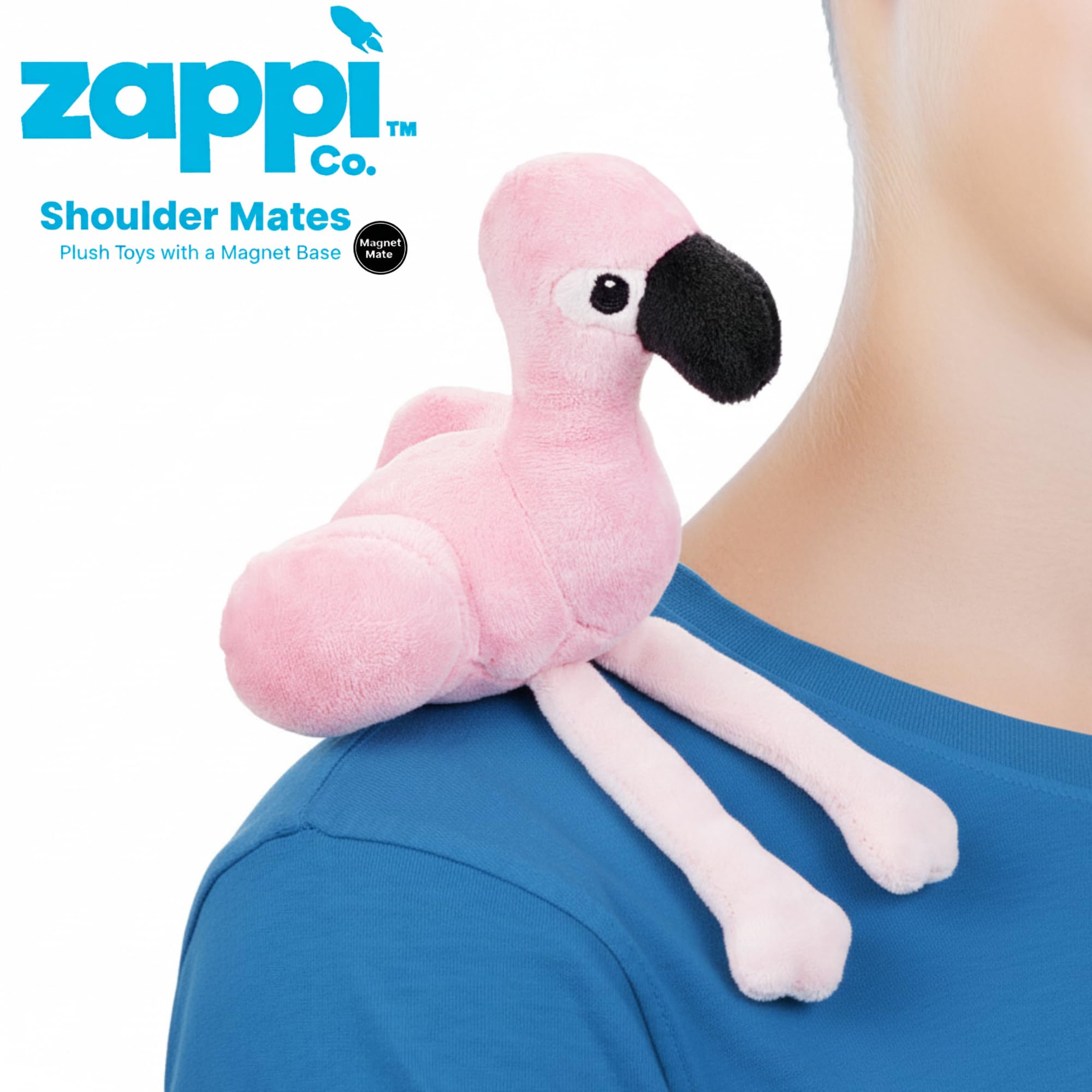Zappi Co Shoulder Mates Flamingo Plush Magnet Stuffed Animal Toy, Fancy Dress Costume Accessories Shoulder Pals - Image 3