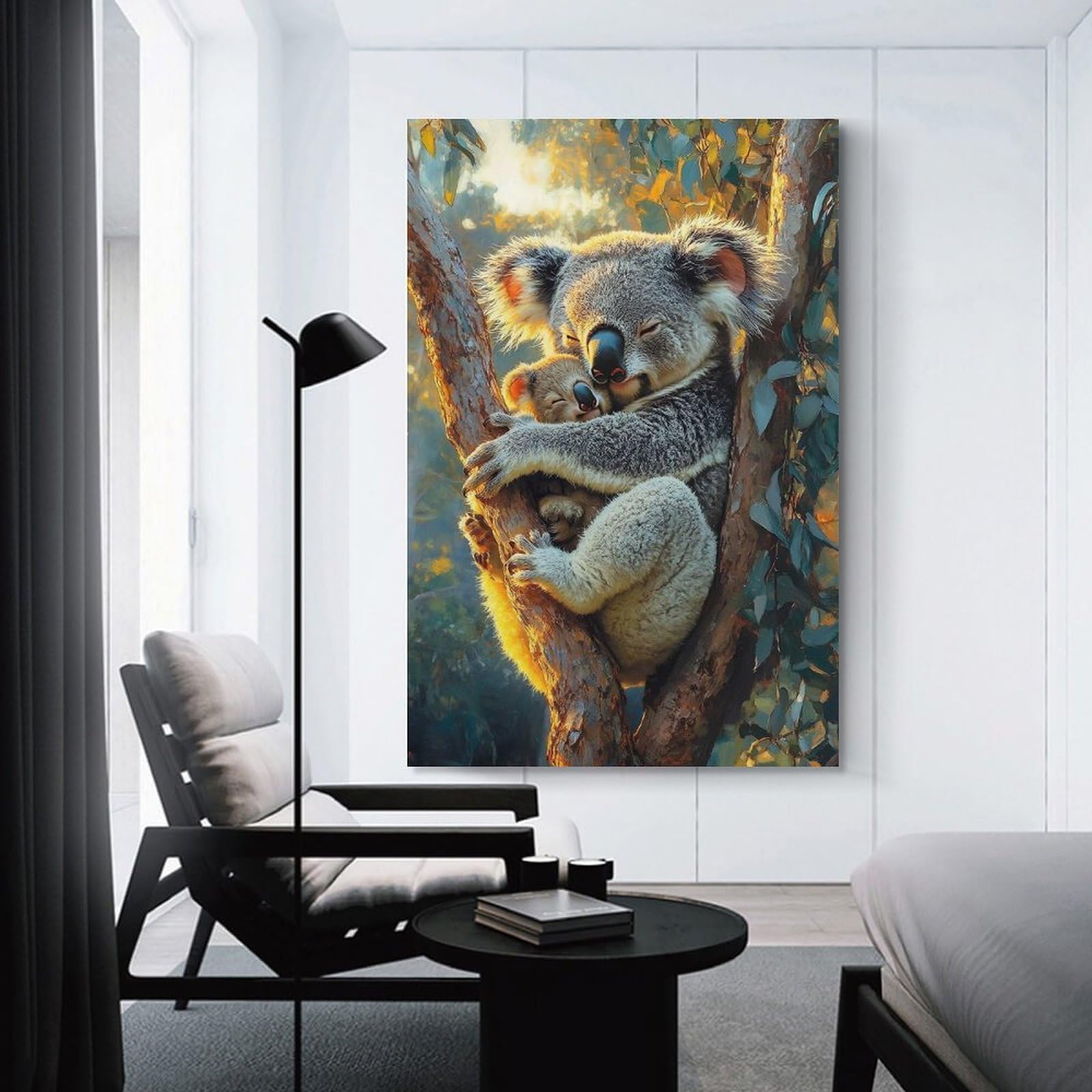 Junmoney Unframe-Style-8 Canvas Wall Decor Koala Mother And Baby In Tree, 20X30inch(50X75cm), For Home Lounge, Bedroom Or Reading Nook, Eye Catching Artwork For Blank Walls