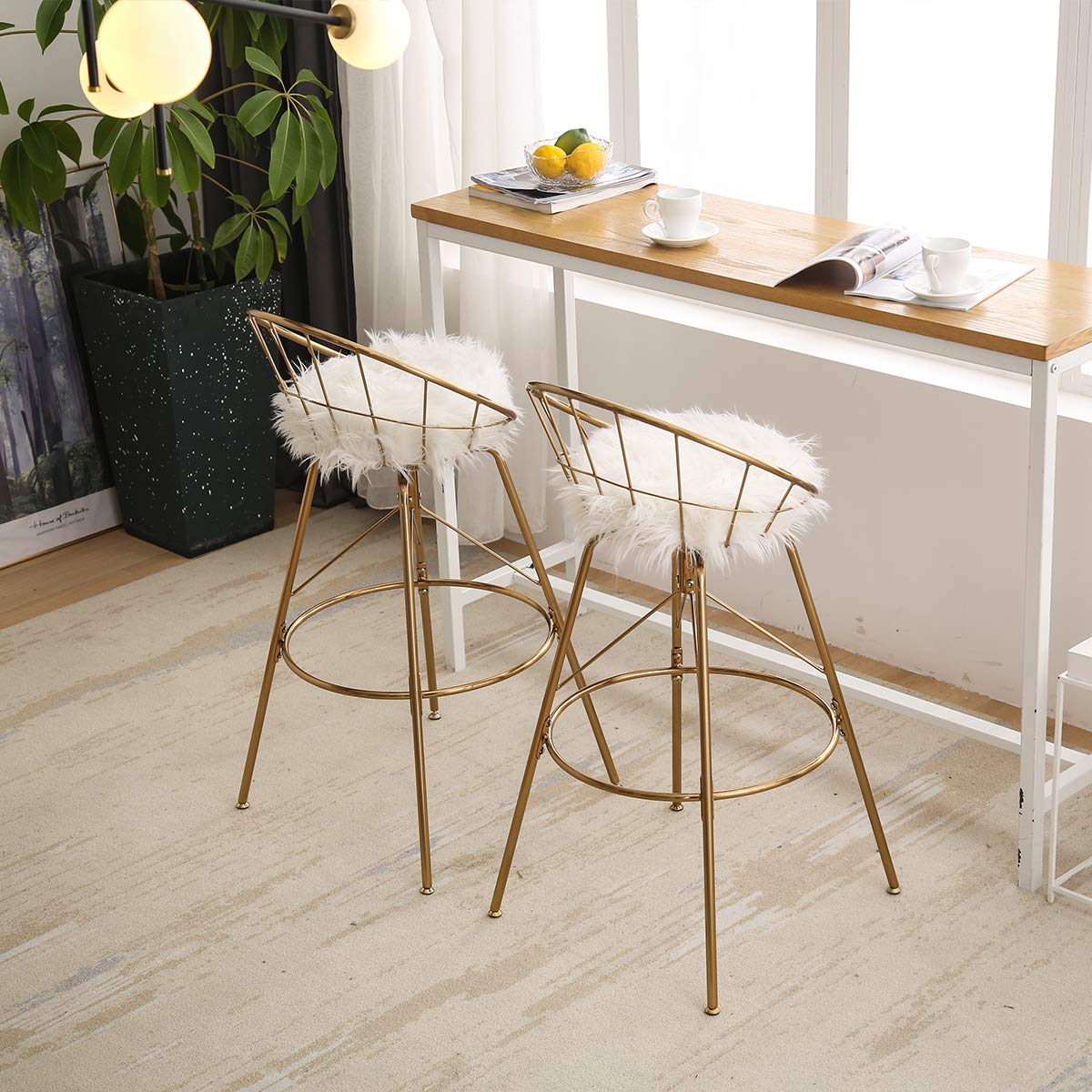 AKLAUS 26 inch Swivel Gold Bar Stools Set of 2 Counter Height with