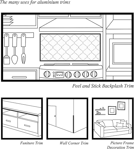 Miniatura 6 de SUNWINGS Paquete de 10 adornos de azulejos de aluminio de 12 pulgadas para despegar y pegar, borde decorativo para salpicaduras de cocina,