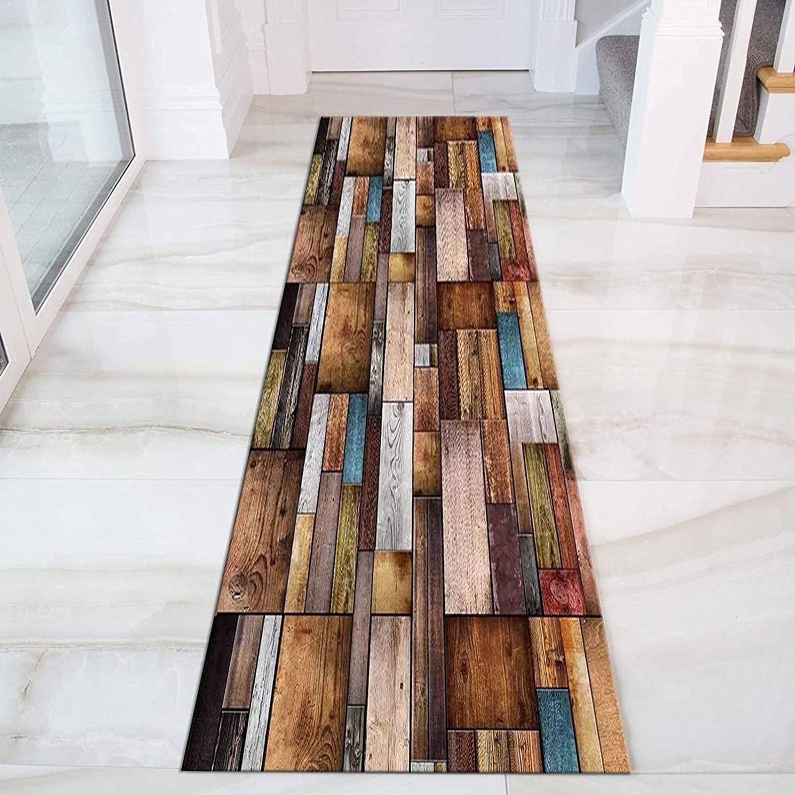 Tapis de couloir rétro en bois imprimé pour sécuriser le hall et l'escalier