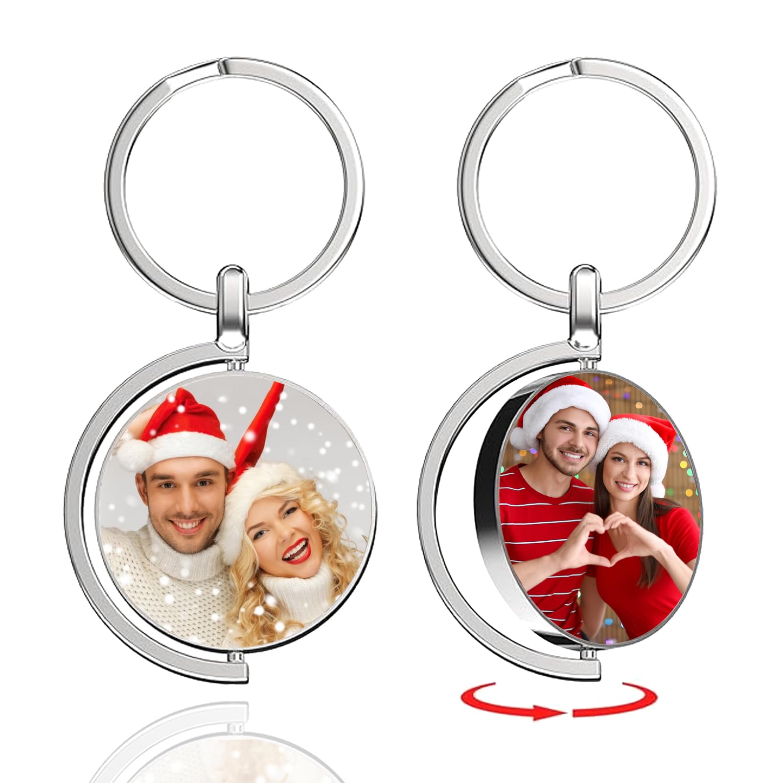 WBW Personalised Keyring Custom Photo Printed Text Engraved Keepsakes Key Ring Gifts for Him Men Boyfriend Family Dad Mum (semicircle)