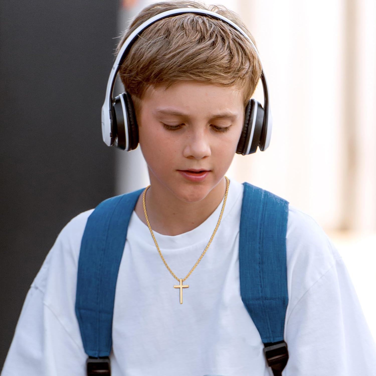 LUXEJEW Cross Necklace for Men Boys, Silver/Gold/Black Stainless Steel Rope Chain Cross Pendant Necklace Jewelry Mens Gifts 16-24 Inch - Image 4