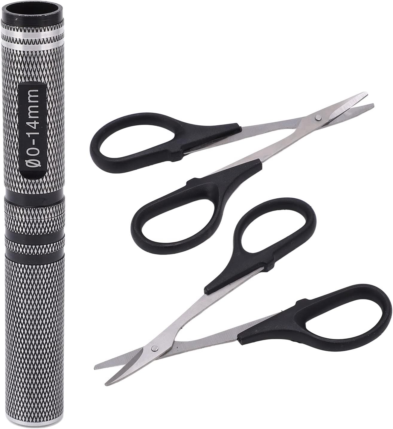 Universal RC Curved Scissors Kit, RC Hole Puncher with 0-14mm Steel Bits, Ergonomic Aluminum Alloy Handle for RC Car Drone Body Trimming and Drilling (Black)