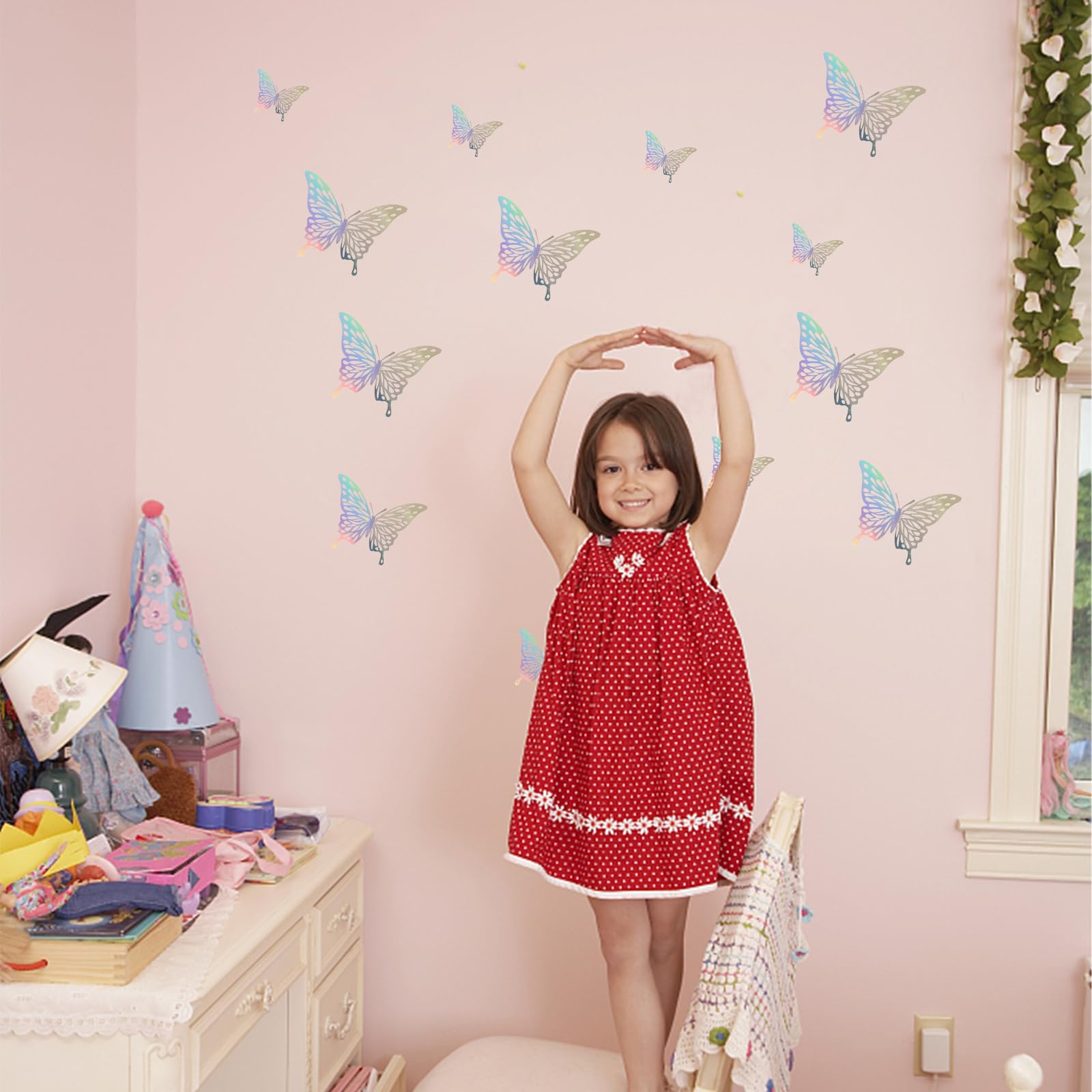 Papillons Decoration 3D Papillon Stickers pour Stickers Muraux Maison Salon Chambre d'enfants/filles Décor de fête decoratifs mariage (36 PCS Rose Rouge