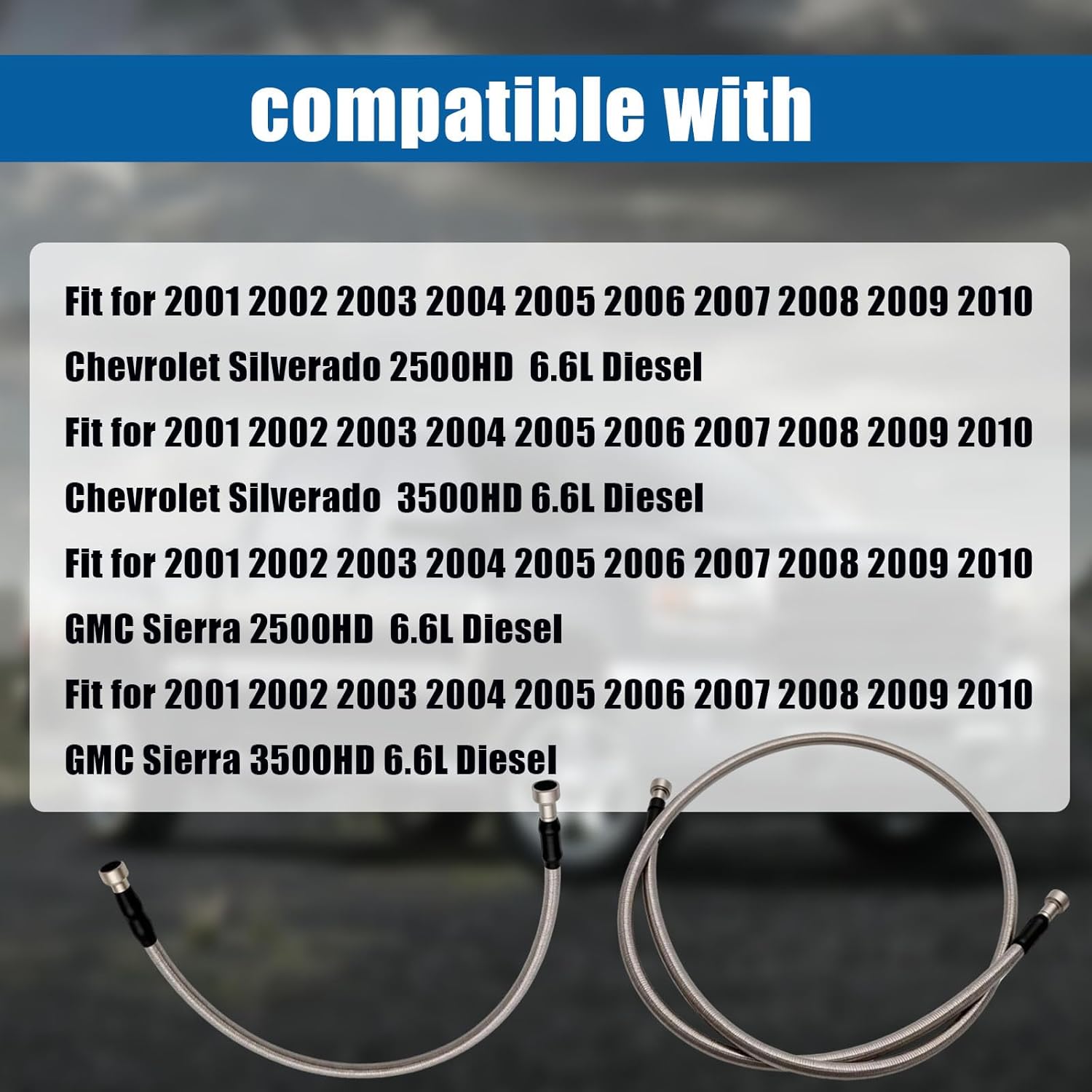 Fuel Tank Hoses Stainless Compatible with 2001-2010 Chevy GMC Sierra 2500HD 3500HD 6.6L Duramax Replace for 15167372 15077513