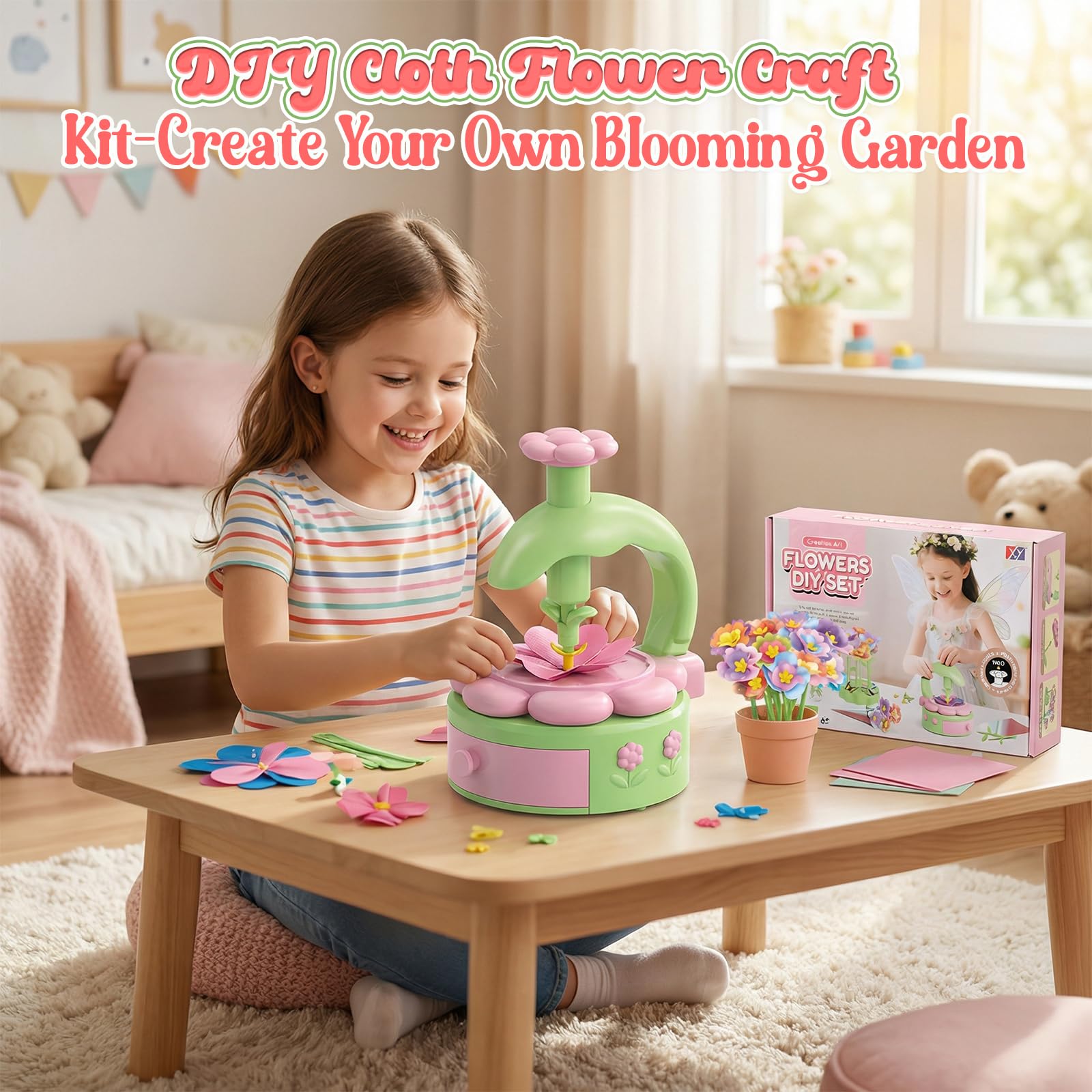 MinXin Juego de Manualidades para Niños 4 5 6 7 8 9 10 Años, Manualidades Niña, Ramo de Flores de Juguete, Juego Creativo con Máquina de Flores, Regalo Niña 5 años, Regalos de Cumpleaños
