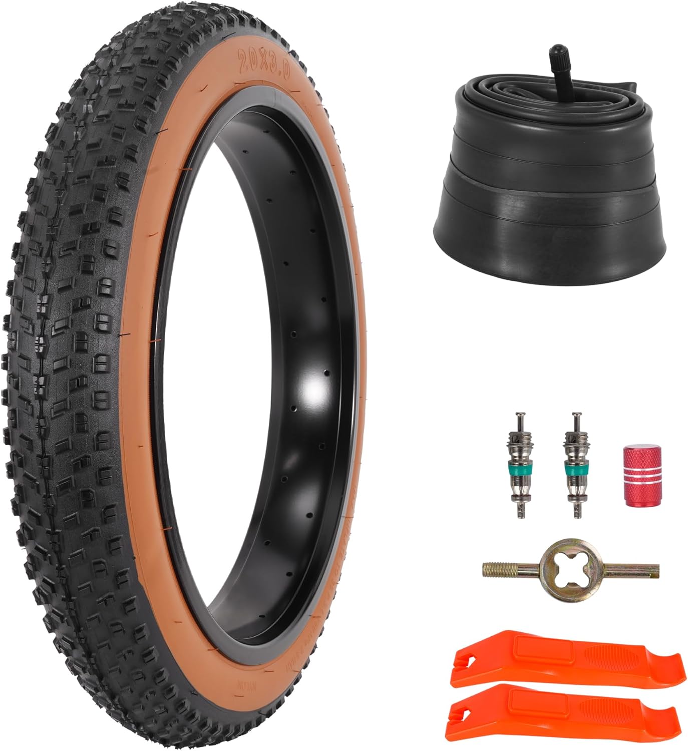 RUTU 20x4.0/20x3.0 Bike Tire Foldable,20x4.0/20x3.0Fat Tire Tube,20 Inch Bike Tire and Tube with Tire levers,Valve Tool Compatible with Electric Bike/Mountain Bike Tires and Tubes