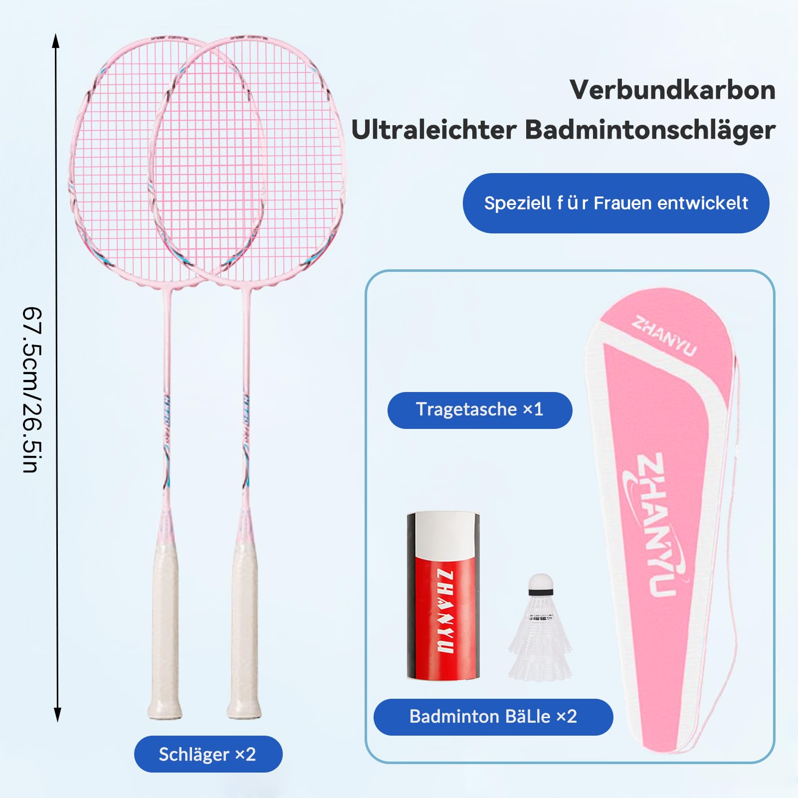 Badminton SchläGer Profi，Badminton SchläGer,Professionelle Ausbildung Unterhaltung Federball Set Mit 82 Gramm Kohlefaser,Bestehend Aus 2 Raketten,2BäLlen Und 1 Tasche(Fd01)