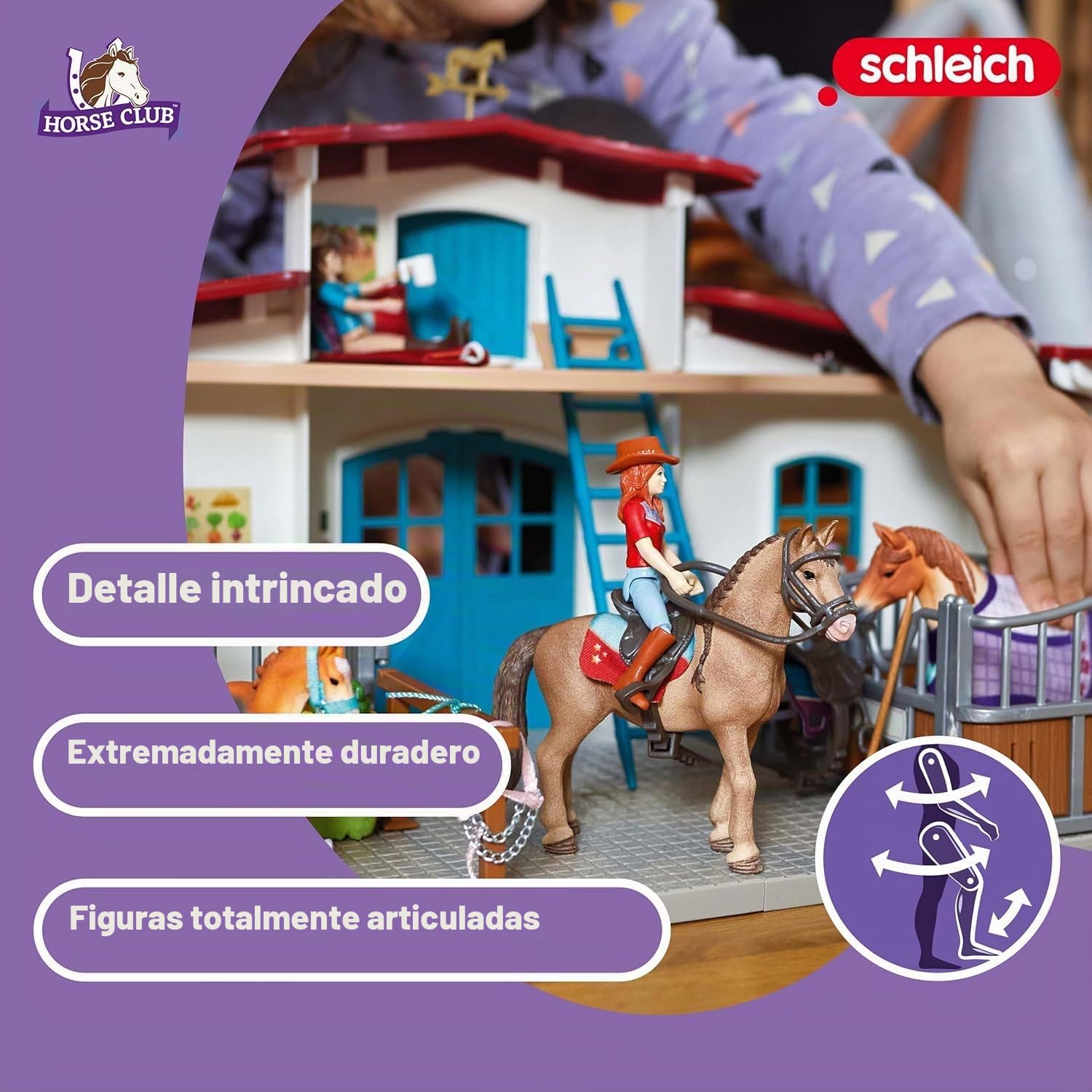 Schleich Horse Club | Centro de Equitación 42567 | Establo con Hannah, Lisa, 3 Caballos y Accesorios | Regalo para niñas y niños | Juguete Desde 5 años | Set de 115 Piezas | Pferdestall mit Hannah, Lisa, 3 Pferden, Pferdeboxen und viel Zubehör | Geschenk