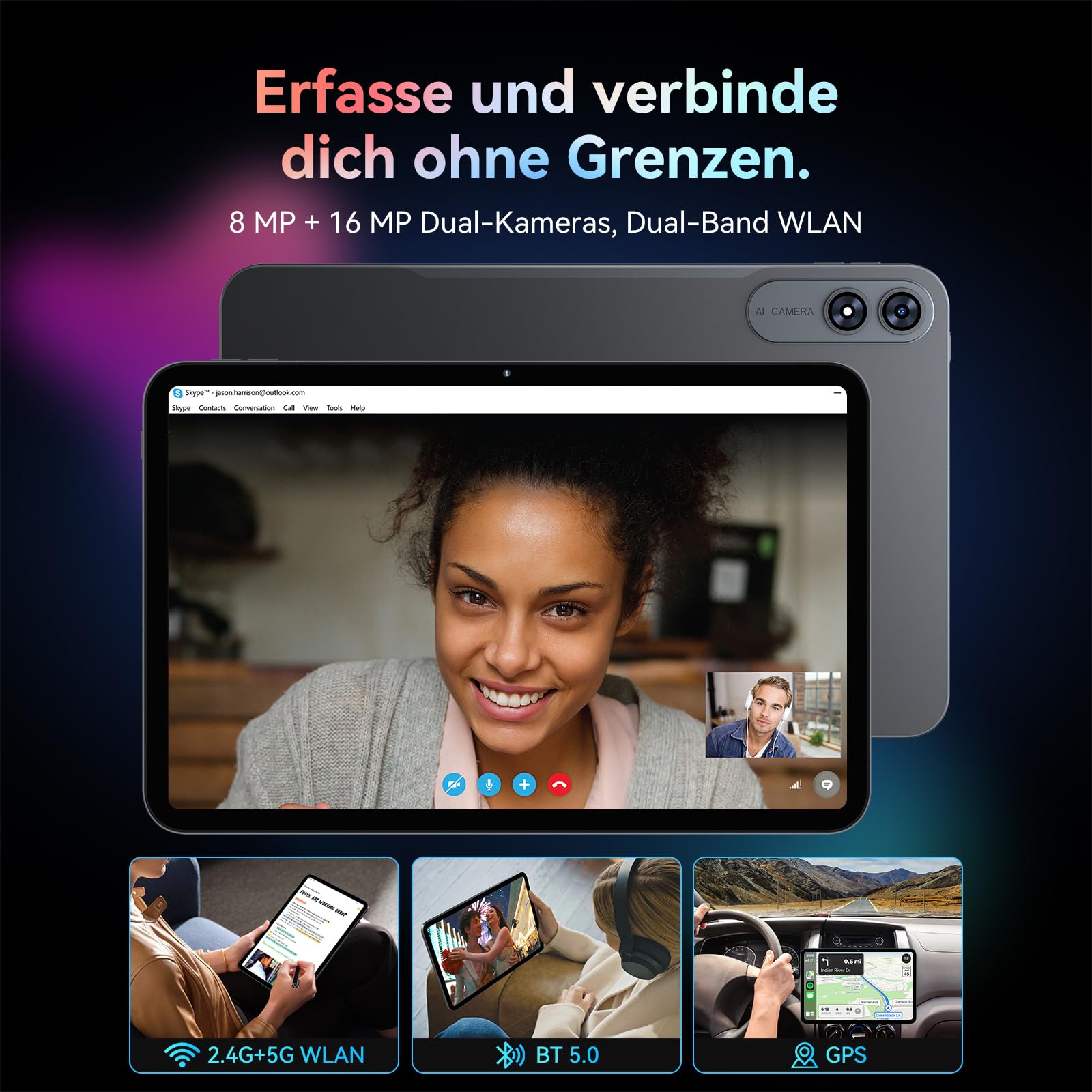 T60 Pro Tablet 13.4 Zoll, Tablet Android 16 mit Tastatur, 120Hz FHD Display, 24GB RAM+256GB ROM, 10000mA, Widevine L1, Octa-Core Gaming Tablet für Studium,Arbeit,inkl. Stift & Maus, 4 Jahre Garantie