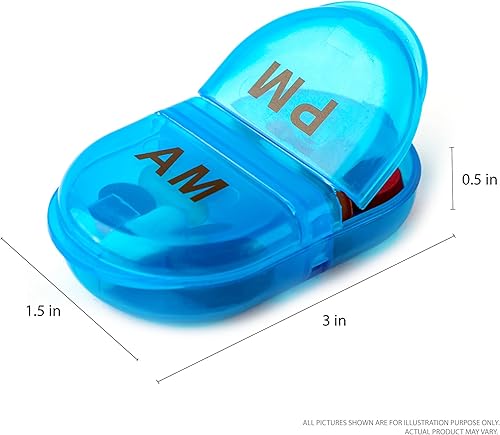 Miniatura 2 de Deke Home - Pastillero AM PM, pastillero de 2 compartimentos para bolsillo o bolso, pequeño estuche de medicina diaria, pastillero de viaje,