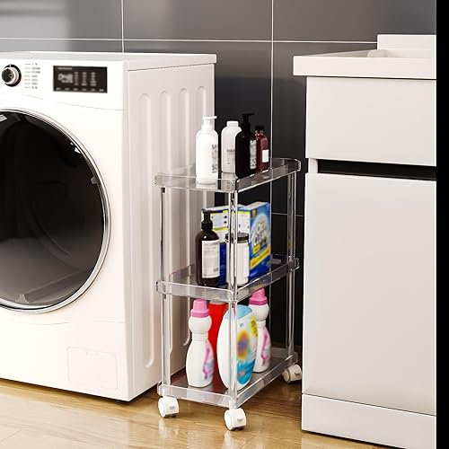 Miniatura 6 de Aquiver Carrito de almacenamiento delgado de acrílico, carrito utilitario de 3 niveles, para cocina, baño, sala de estar, lavandería, lugares