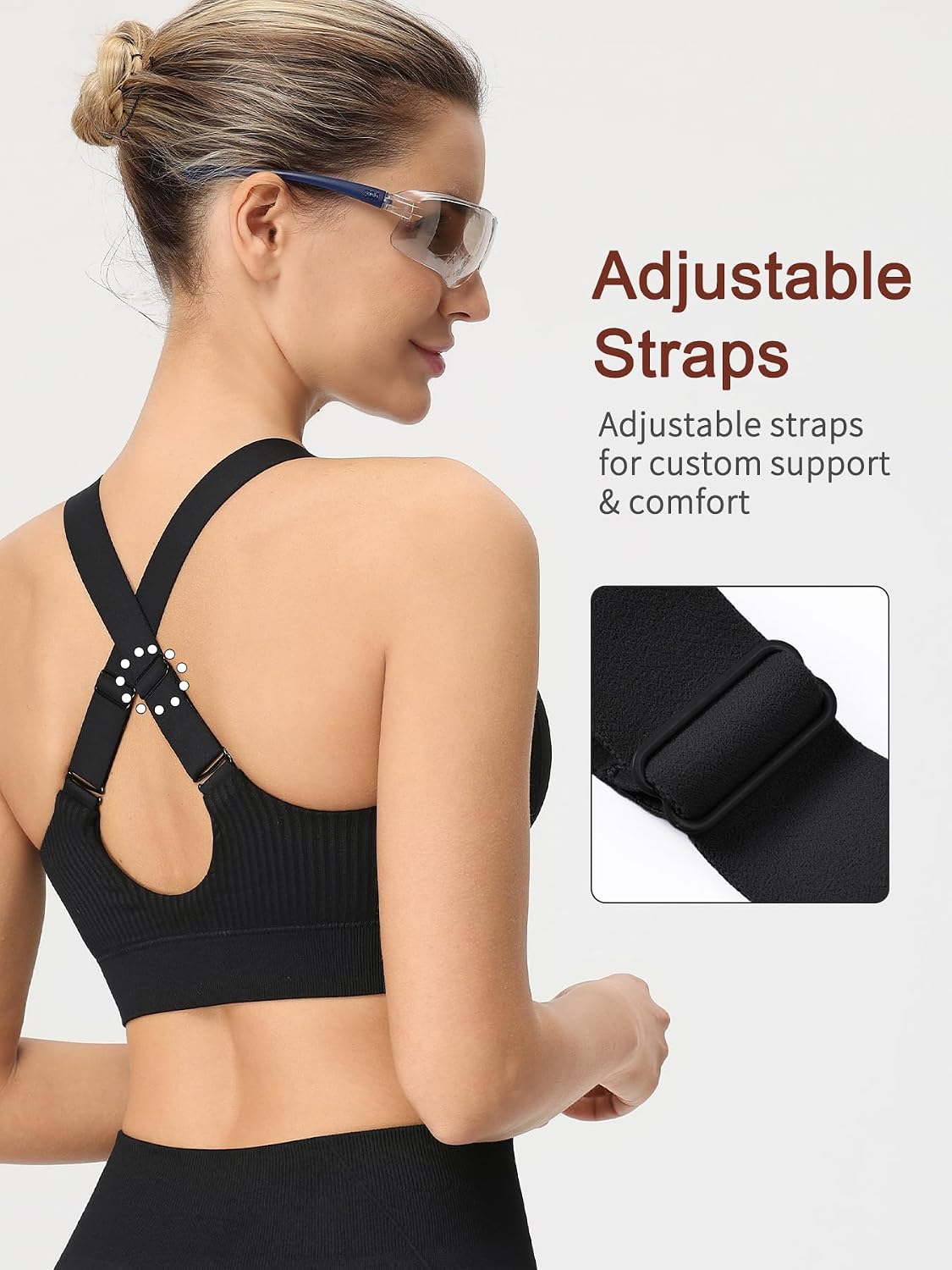 Sports Bra for Women High Support, Adjustable Straps, Padded Seamless Push Up High Impact Workout Bra for Running Yoga
