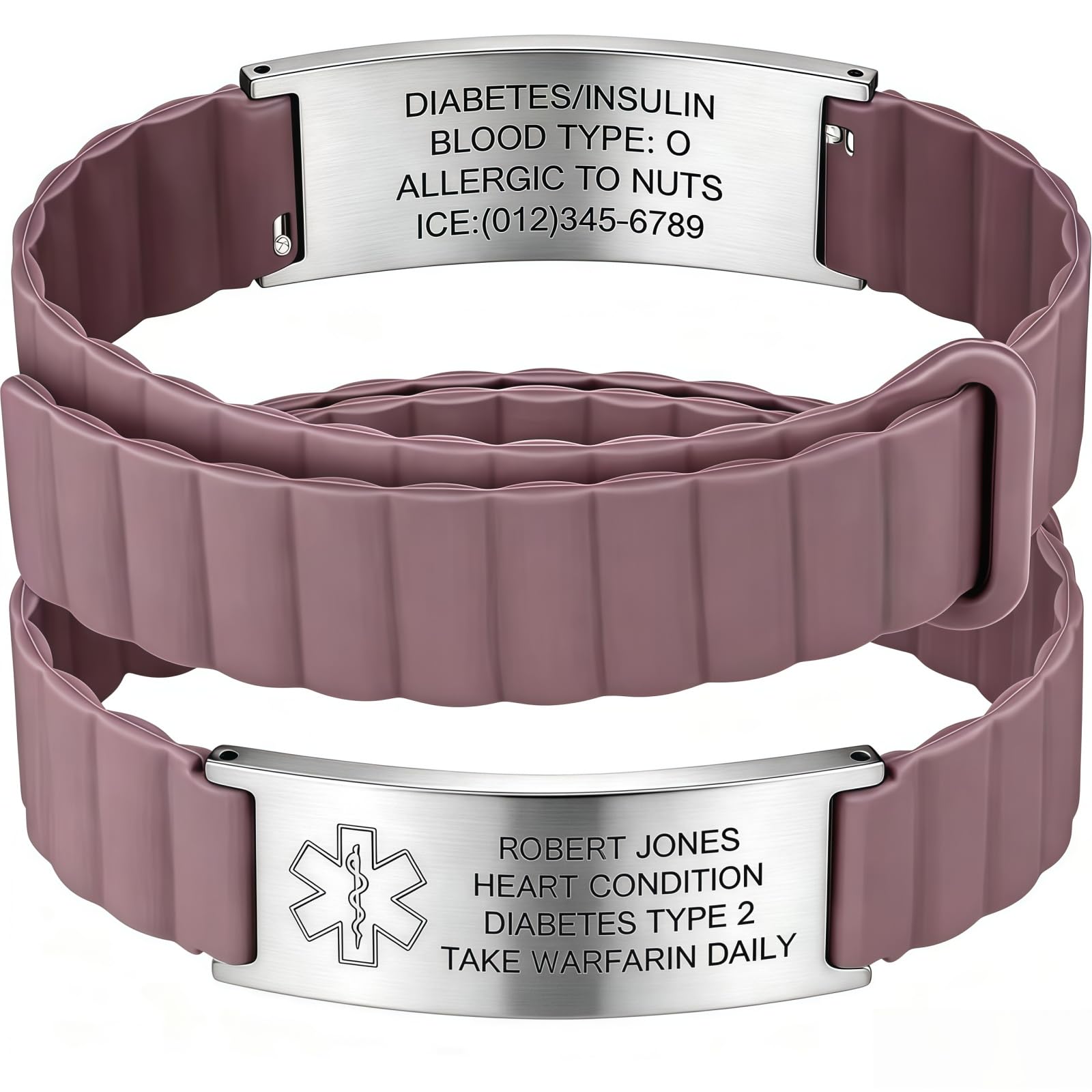 Custom Medical Alert Bracelets for Women Men, Engraved Medical ID Tag with Adjustable Waterproof Silicone Band, Personalized Emergency Bracelet for Diabetes, Allergies &amp; Health Conditions