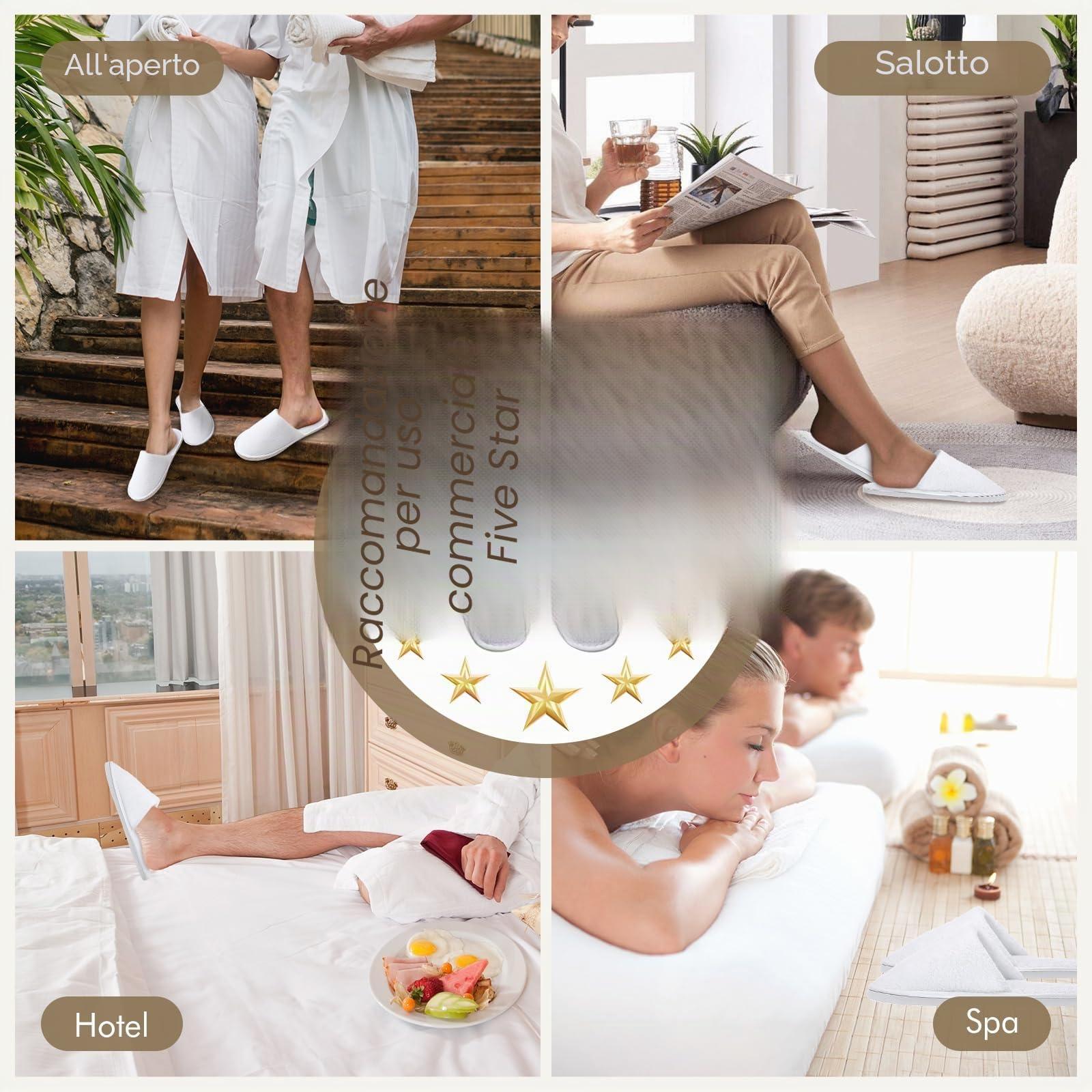 10 paia di slippers per Hotel Bianca Donna Uomo, Pantofole Antiscivolo Monouso, Pantofole Ospite, Punta chiusa, Ciabatte Unisex in Spa e Ospiti