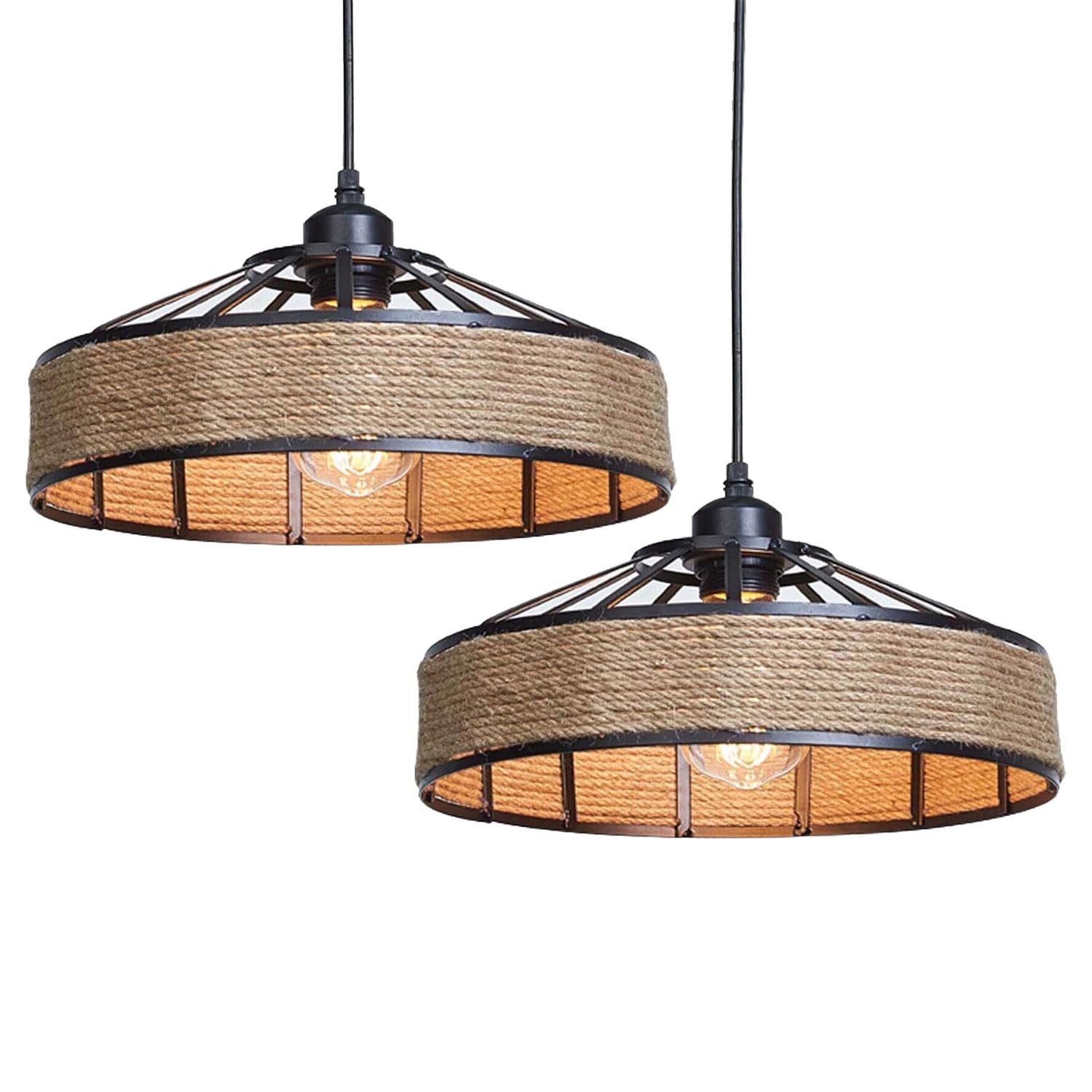 LEDSone Vintage Ceiling Pendant Light Fitting, Black Hemp Twisted Braided Flex,E27 Lamp Holder Suspended Pendant Light Fitting Kit (Hemp 40cm with PVC Cable) โ image 1