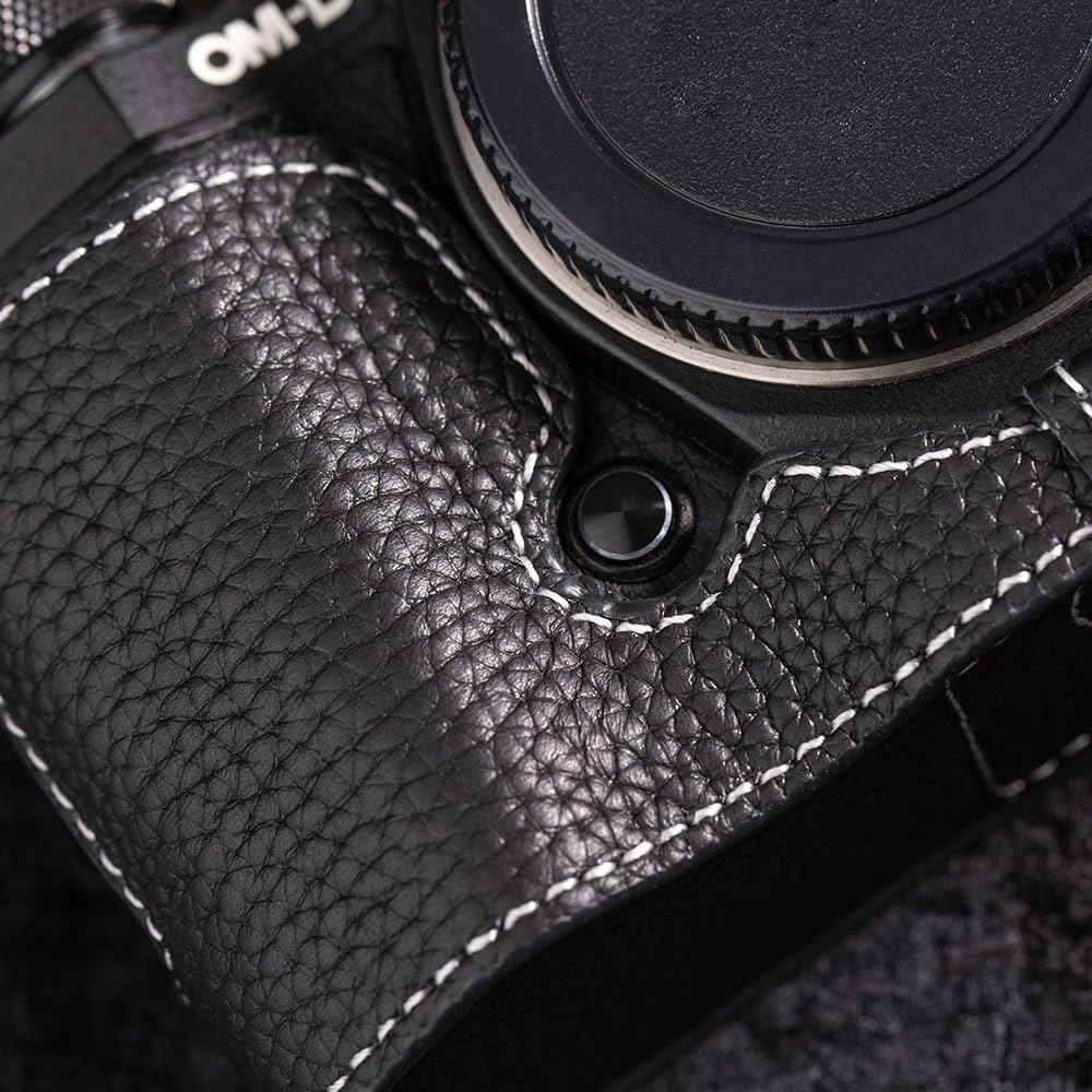 Leather Vintage Half-case Camera Protection case, Handcrafted Camera case, Suitable for Olympus OM-D E-M5 Mark II (Black)