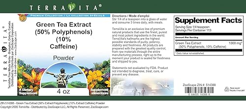 Miniatura 4 de Extracto de té verde (50% polifenoles) (10% de cafeína) Polvo (4 oz, ZIN 514388)