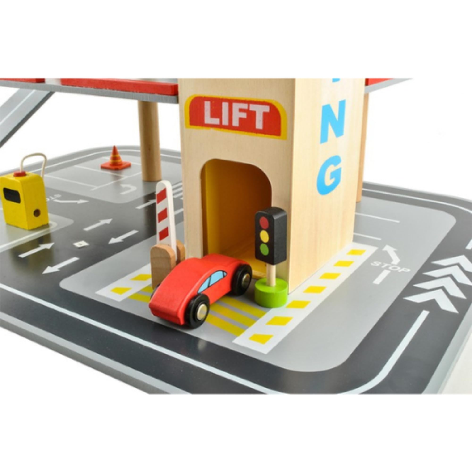 Holzparkhaus - Parkhaus aus Holz - Parkplatz mit Aufzug - Parken - Inklusive Zubehör - 48x36x42cm
