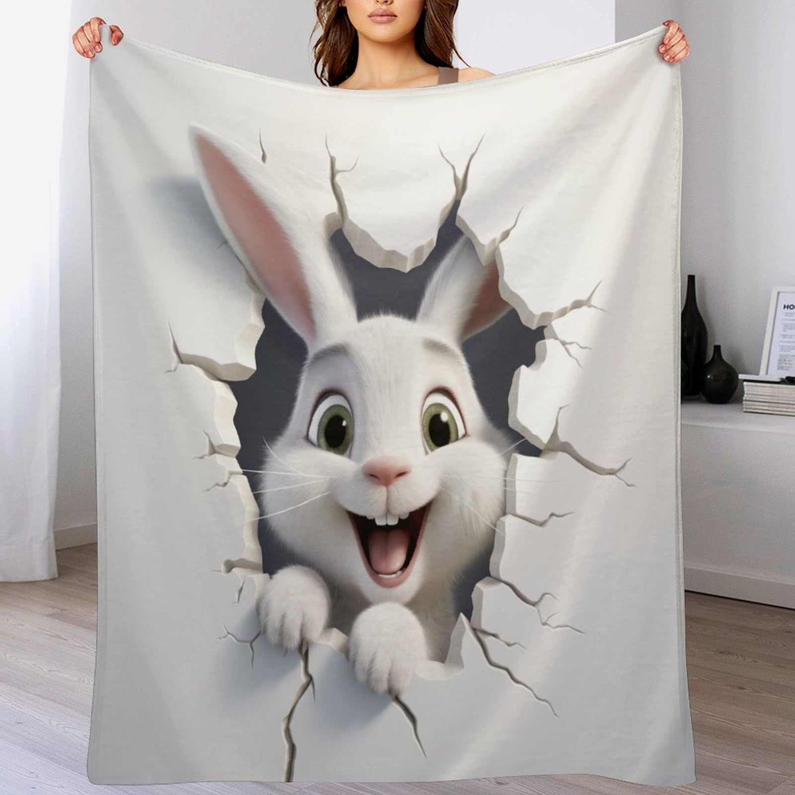Plaid Lapin Mignon couverture polaire en flannel douillette pour canapé et chambre 140x180cm