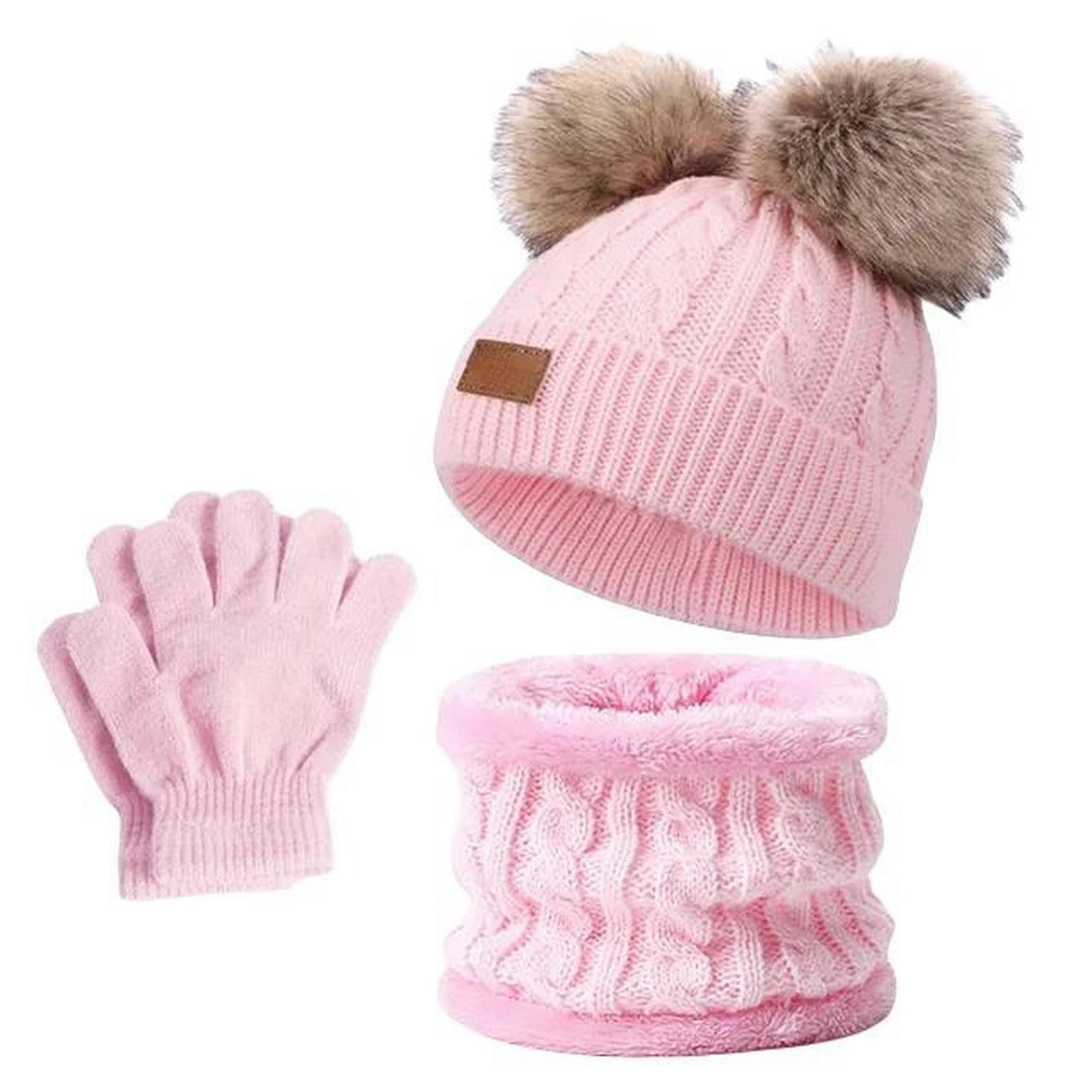 Zonto Cappello a Maglia Bambin Caldo Inverno Cappelli con Sciarpe per Bambini Pompom Cappello Bambini Bonnet cap Ragazzi Ragazze Maglia Sciarpa Guanti Beanie Caps