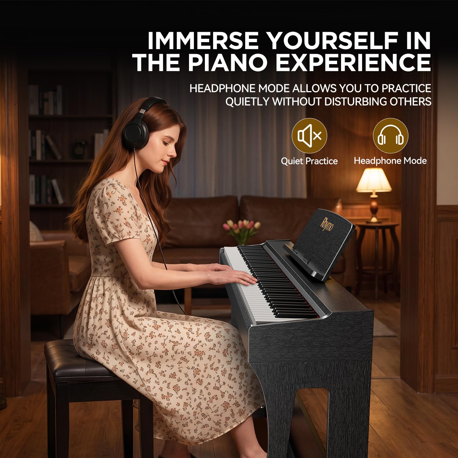 Rhymo Tastiera ponderata a 88 tasti, pianoforte digitale con altoparlanti, pianoforte digitale verticale in legno, tastiera elettronica con supporto per mobili, adatta per principianti