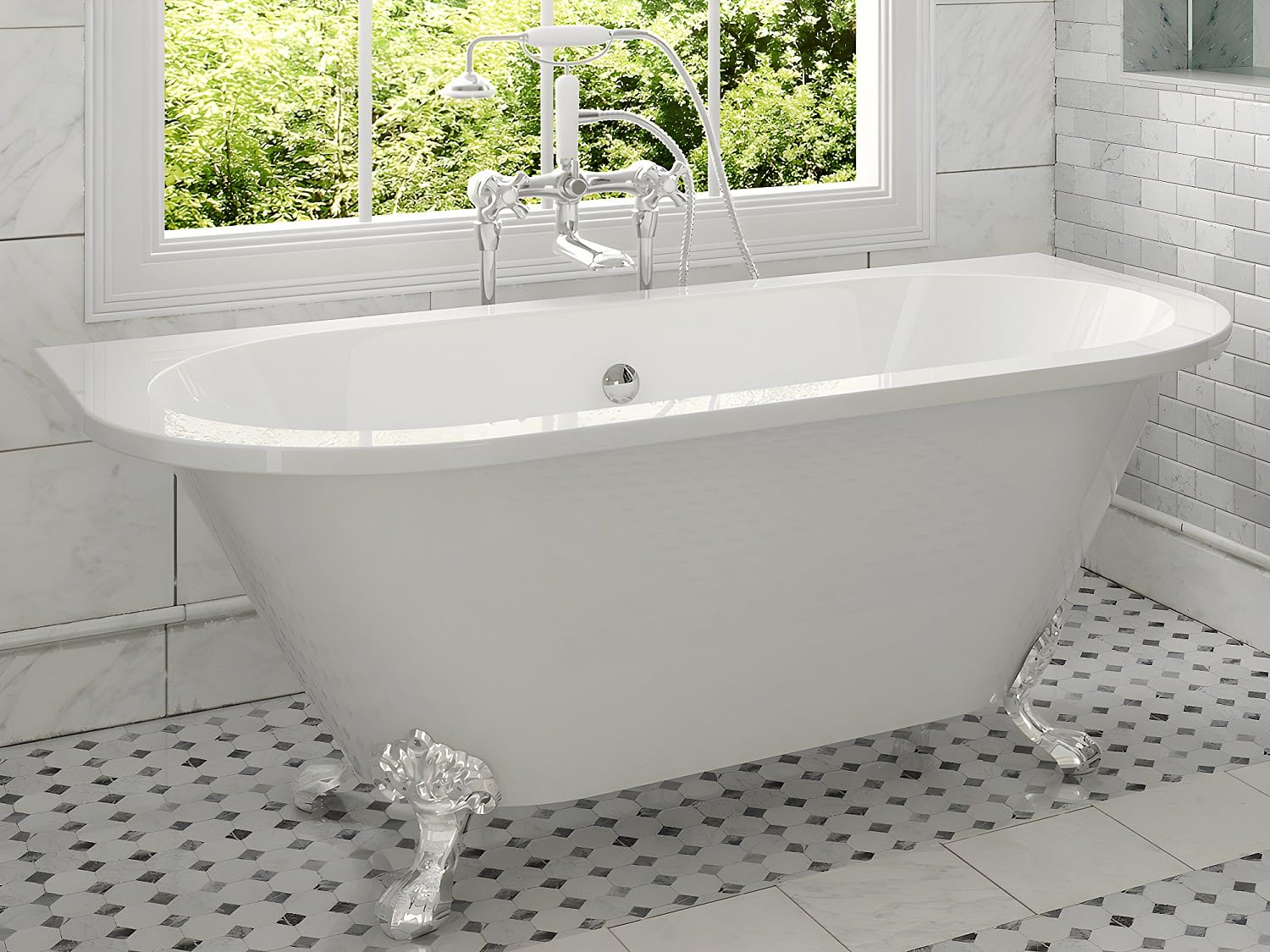 Vente-unique Baignoire Semi-Ólot Retro avec Pieds - 154 L - 150 x 74 x 61 cm - Blanche - Acrylique - SPARUS