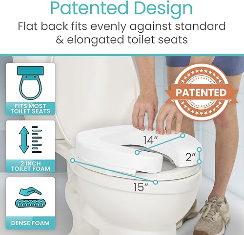 Vista 4 de Vive - Asiento elevador para inodoro con cojín para personas mayores - Ajuste universal - Asiento elevado para inodoro con espuma de alta densidad