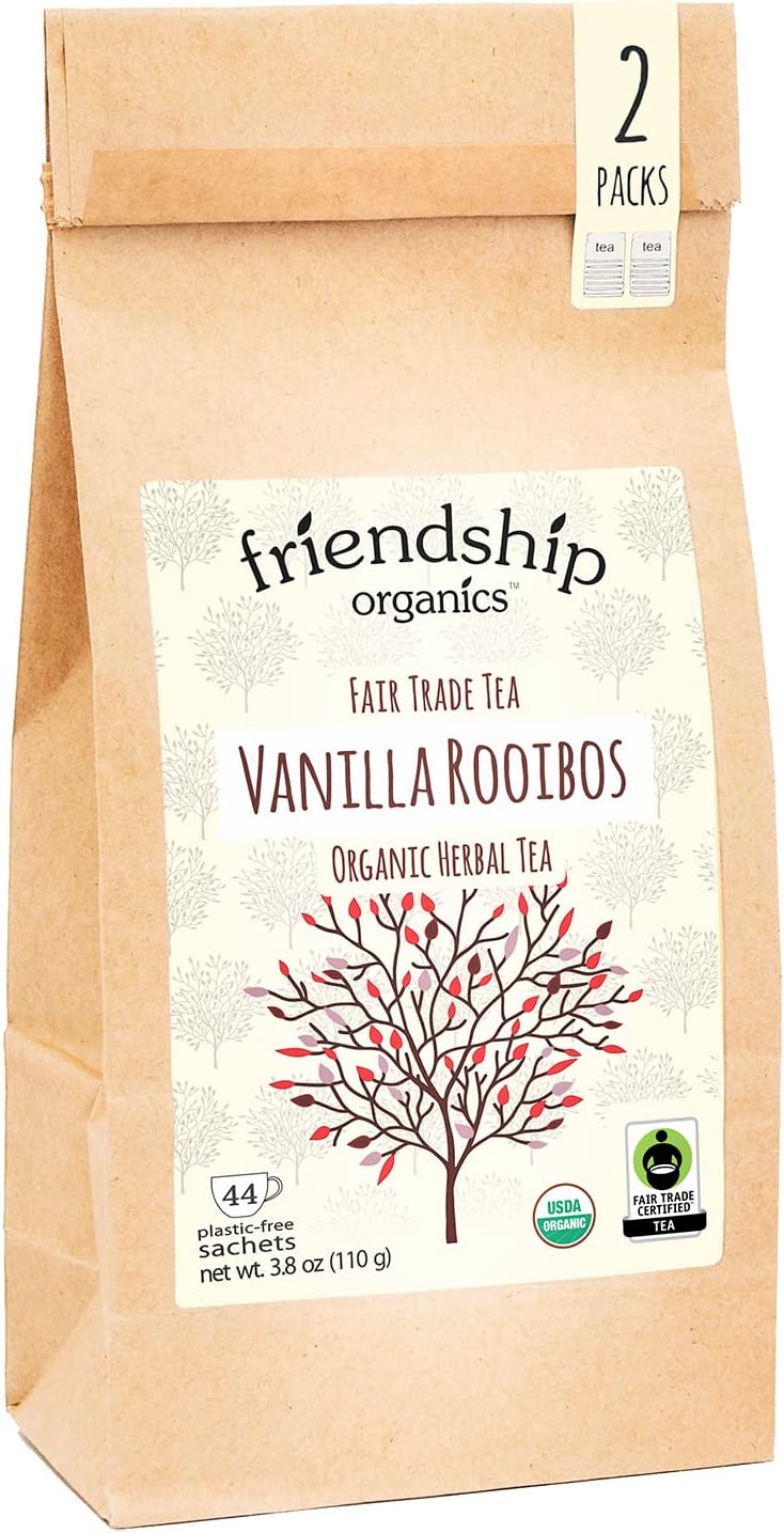 Vanilla Rooibos Tea Bags, Organic and Fair Trade Herbal 44 Count