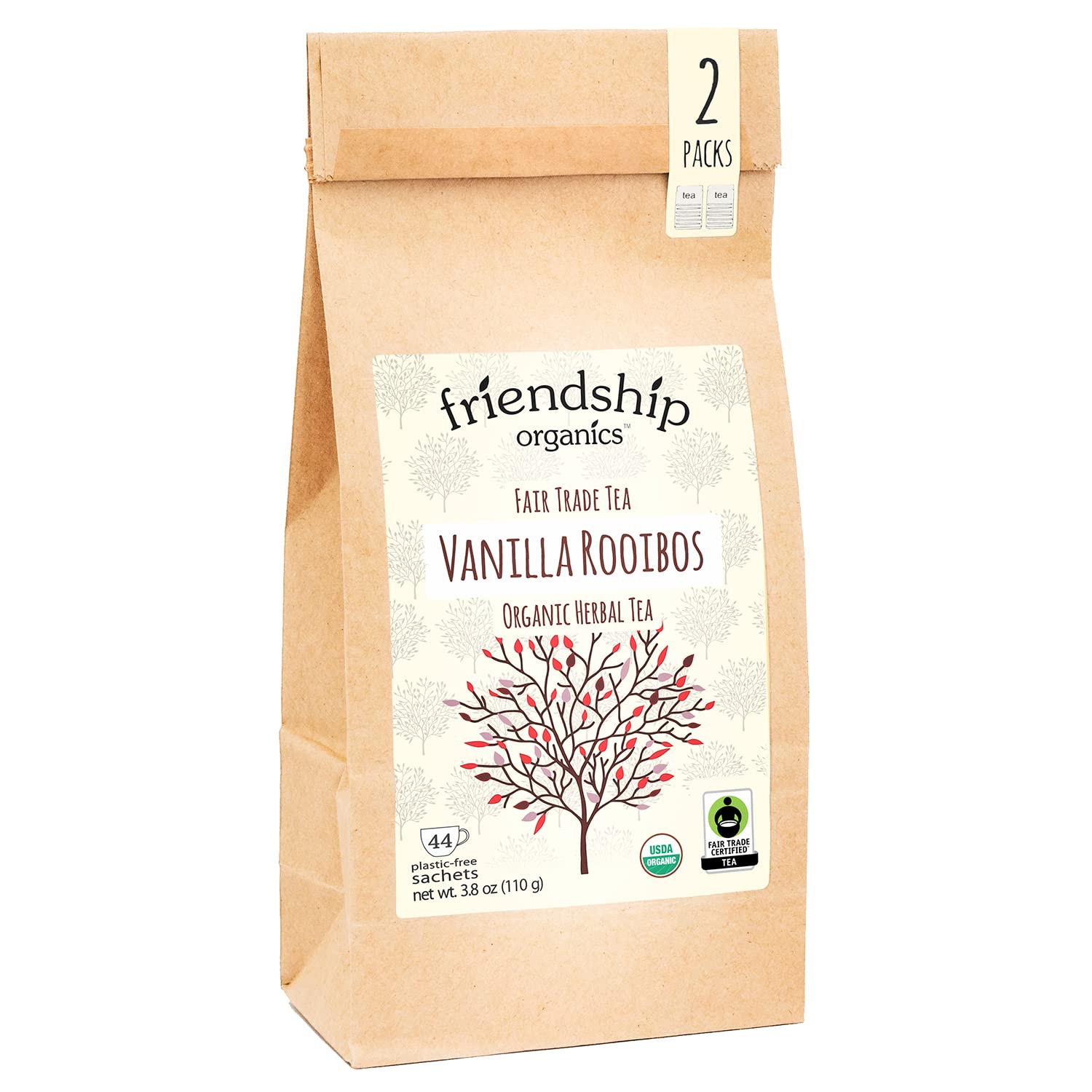 Vanilla Rooibos Tea Bags, Organic and Fair Trade Herbal 44 Count