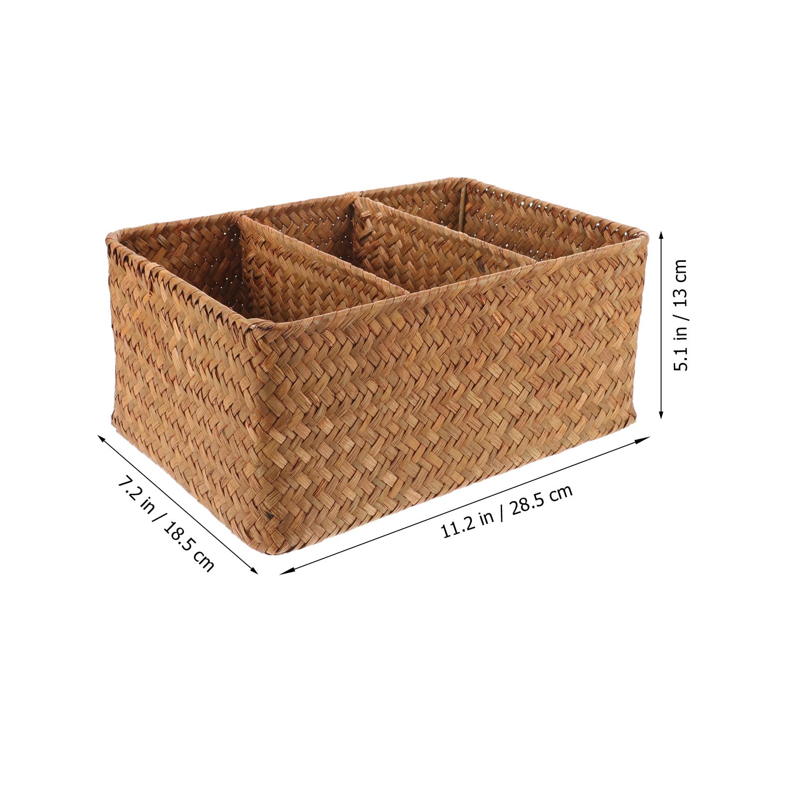 Duży 3-komorowy tkany kosz do przechowywania trawy morskiej, 28,5 x 18,5 x 13 cm, rustykalny do kuchni i łazienki, wszechstronny wystrój domu, ekologiczny design