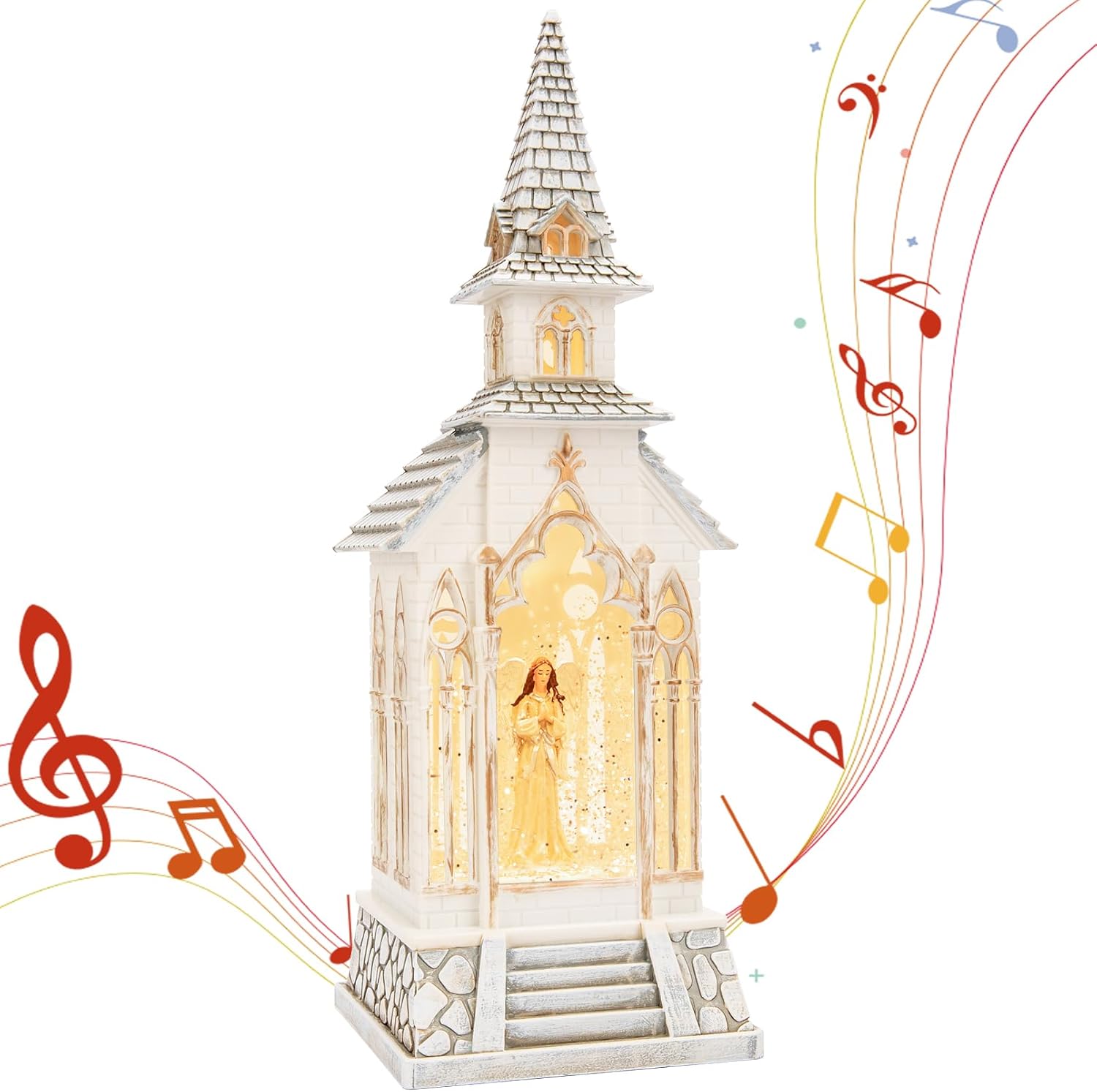 13Inch Christmas Snow Globes Churches Village Angel Musical Christmas Decorations Light Up Snow Globe Lantern 6H Timer Glitter Globe Decor Indoor