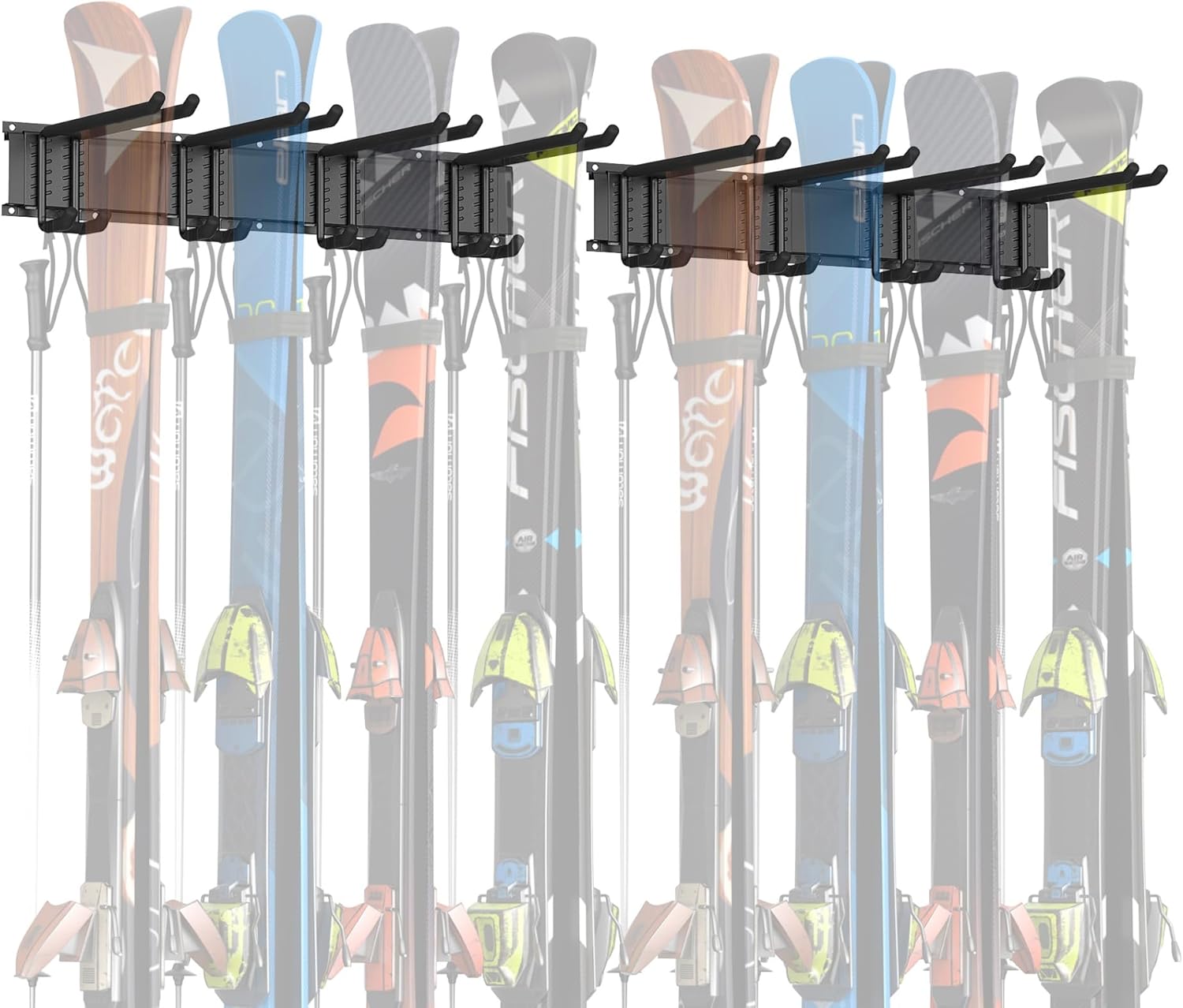 WALMANN Garage Storage Organization Wall Ski Rack 8 Pairs of Skis Mount Ski Hanger for Garage Snowboard Wall Rack Holds Up to 400 lbs