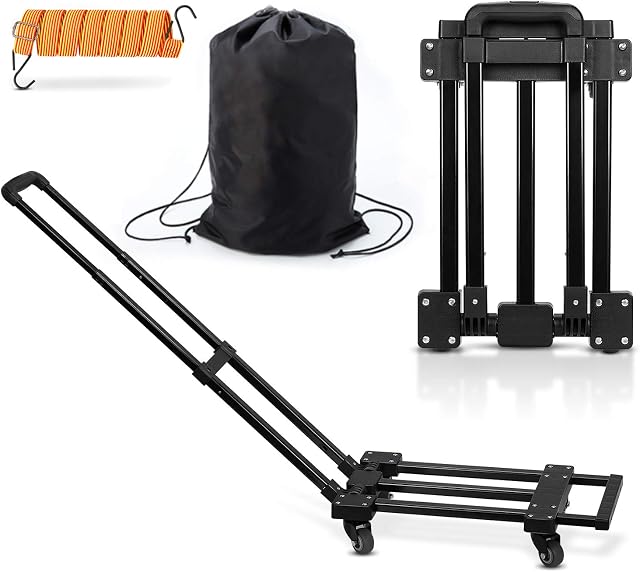 wilbest® 4 Wheels Rotate Folding Hand Truck, 280 lbs/127 Kg Capacity Heavy Duty Folding Luggage Cart with Stretchable Expansion Base, Fold Up Dolly for Luggage/Personal/Travel/Auto/Moving/Office Use