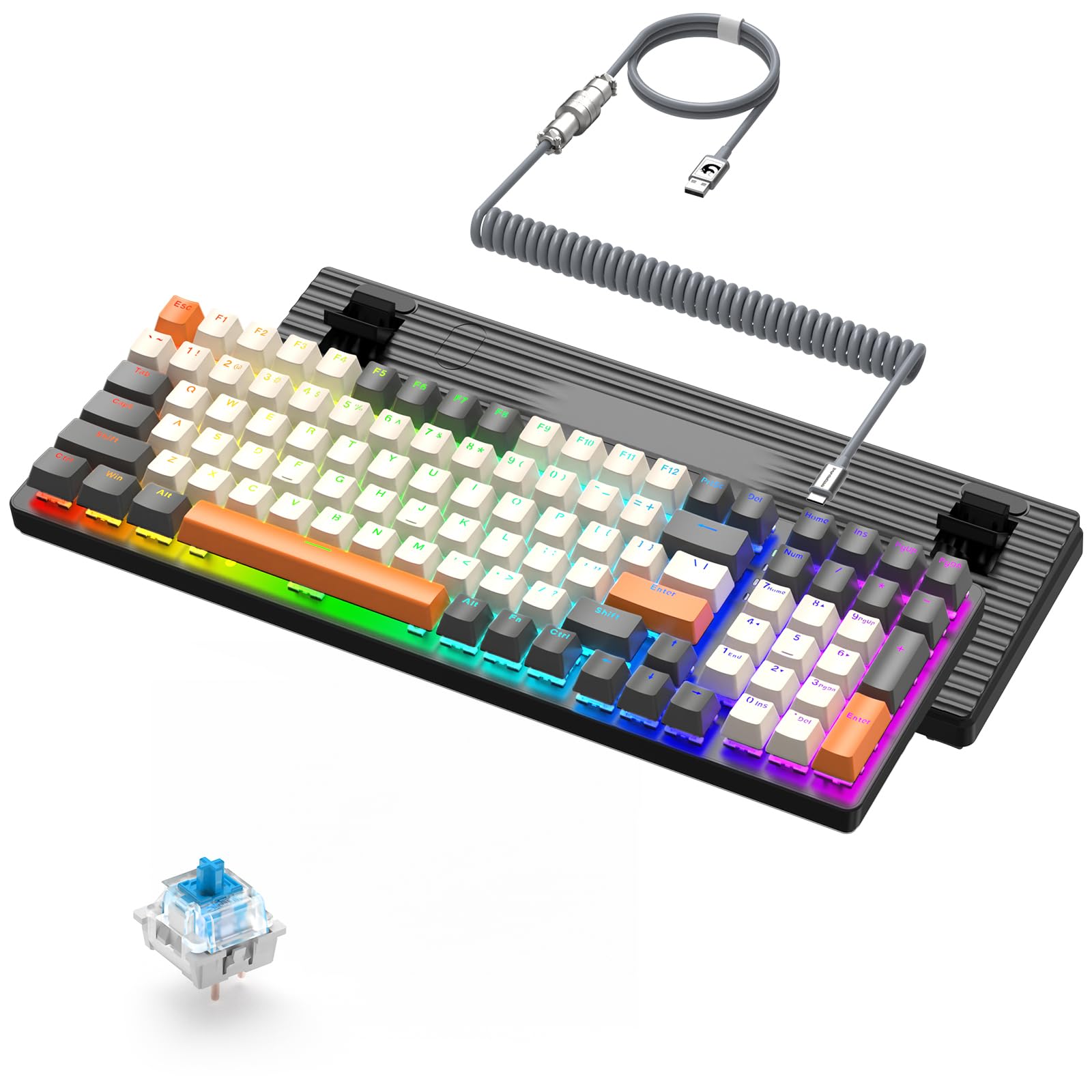 ZIYOU LANG K3 PRO Przewodowa Mechaniczna Klawiatura Gier, Podświetlenie RGB, 96% Ultra-Kompaktowa Z Klawiaturą Numeryczną, Przełącznik Niebieski Klikający Z Kablem 8000Hz, USB-C Do USB-A - Ciemnoszary