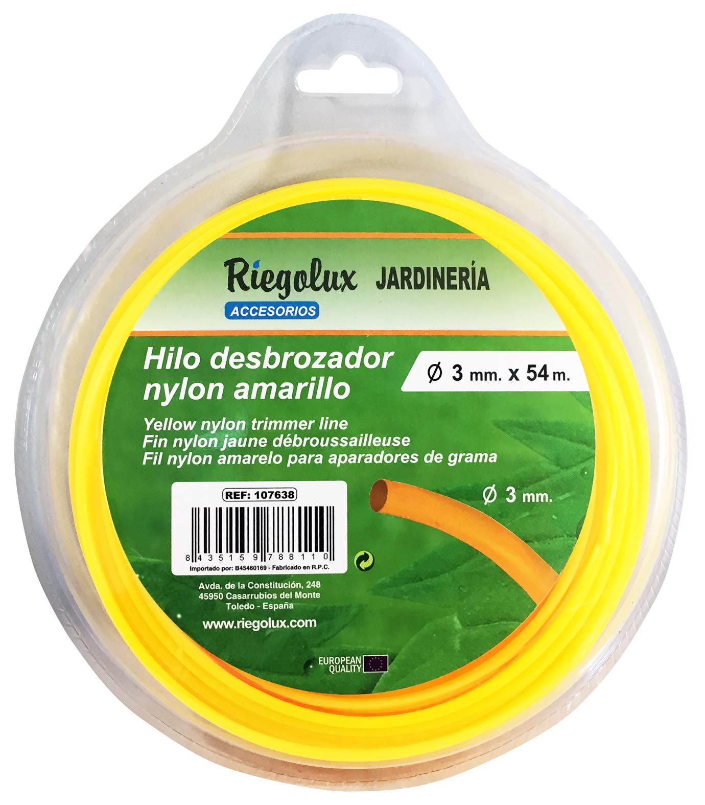 Riegolux 107638 Nylon Round Brush Cutter Line, Yellow, 3 mm x 54 m