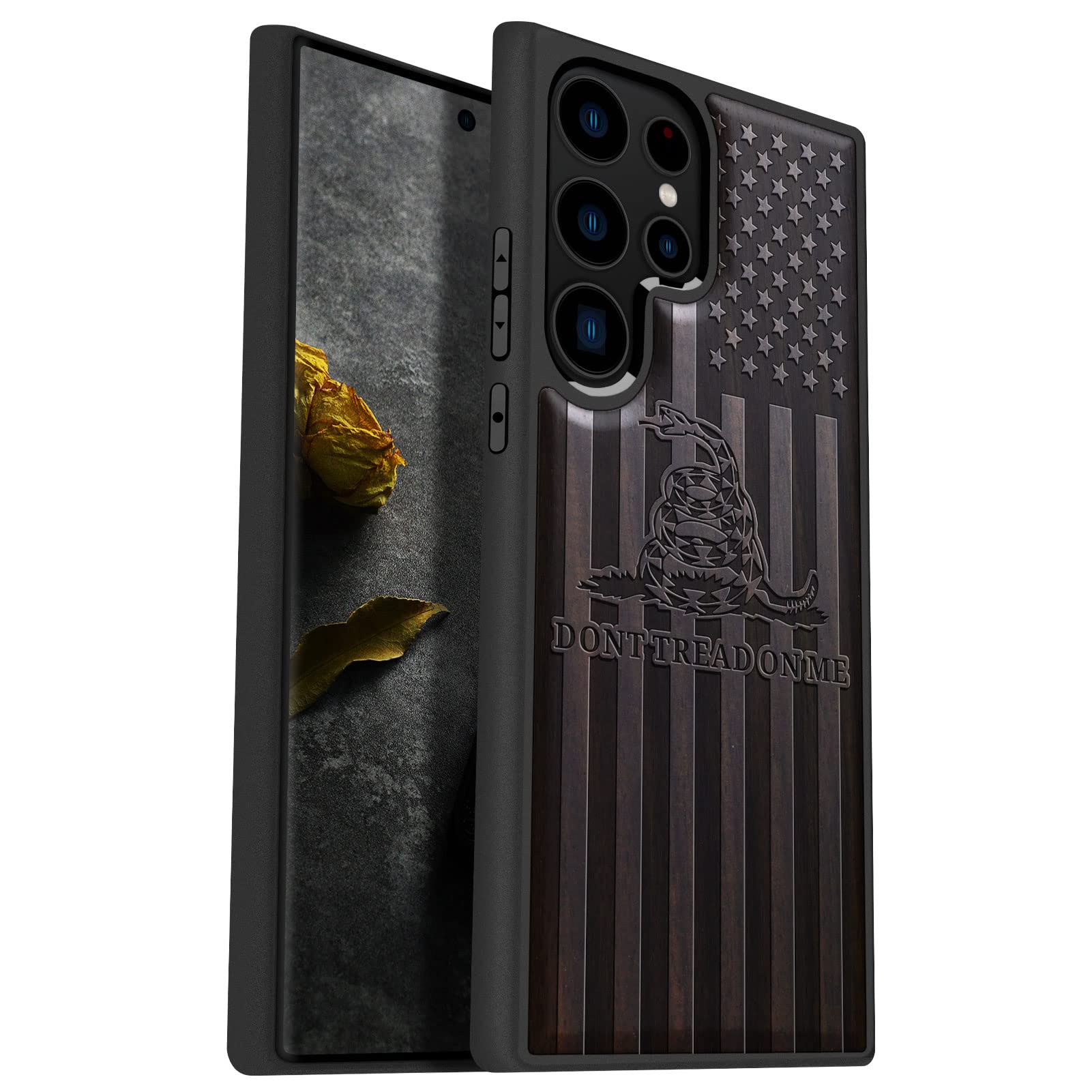 Carveit Wood Case for Galaxy S23 Ultra Case [Natural Wood & Black Soft TPU] Shockproof Protective Cover Unique & Classy Wooden Design Compatible with