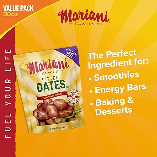 Miniatura 3 de Mariani - Dátiles secos sin hueso, bolsa de 30 onzas, fechas secas sin azúcar añadido, sin gluten, sin lácteos, veganas y llenas de fibra para