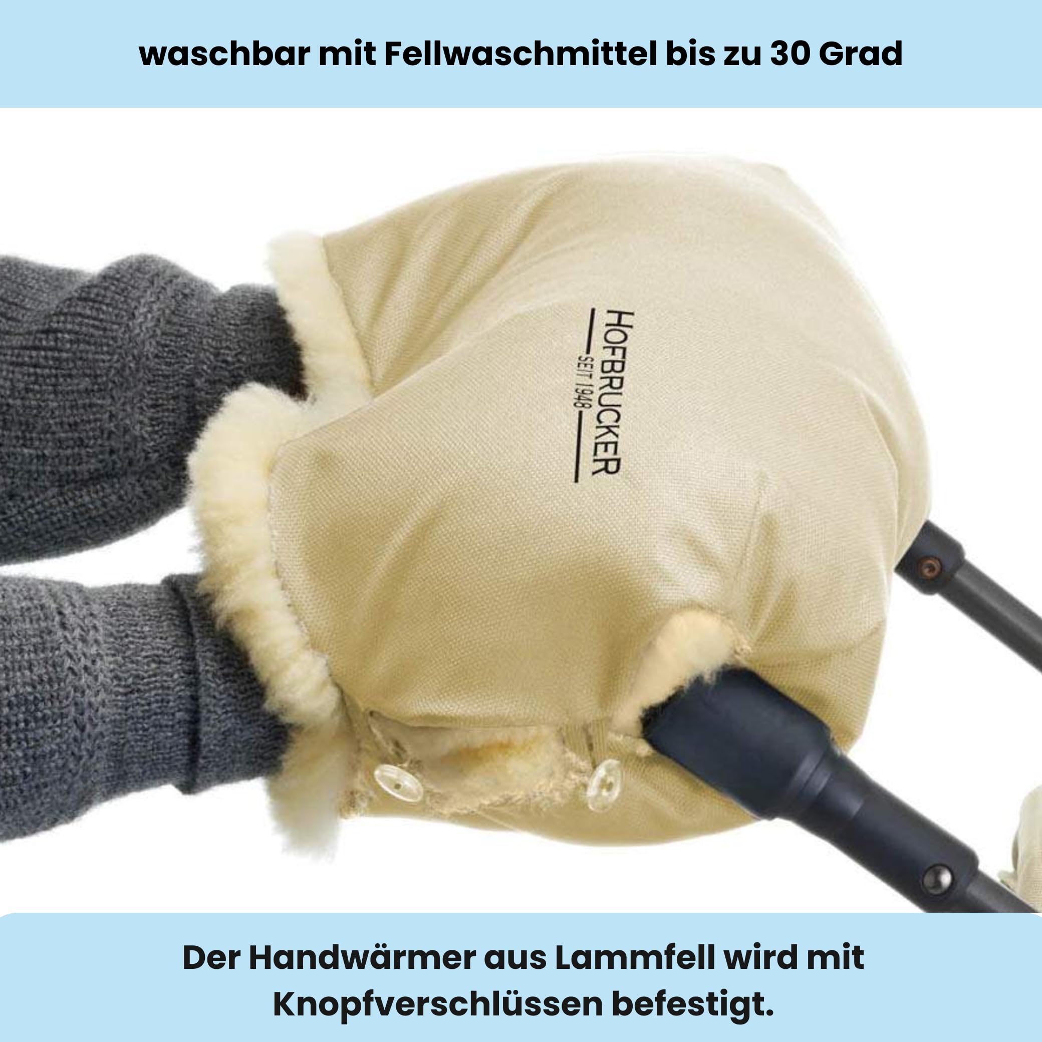 Hofbrucker seit 1948 Manoplas para el carrito (piel de cordero) Beige Única