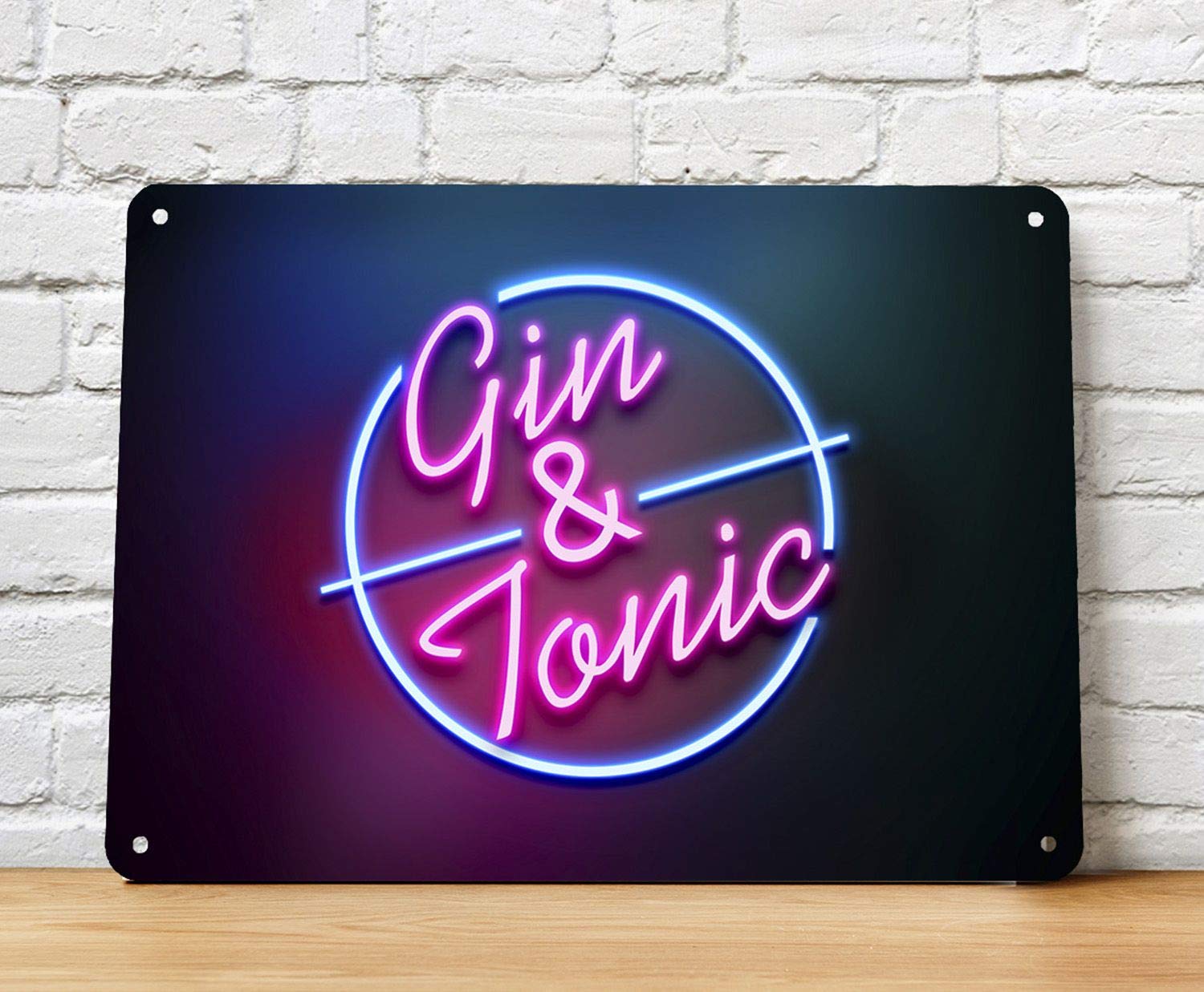 Panneau mural en métal effet néon pour bar Gin & Tonic - Format A4