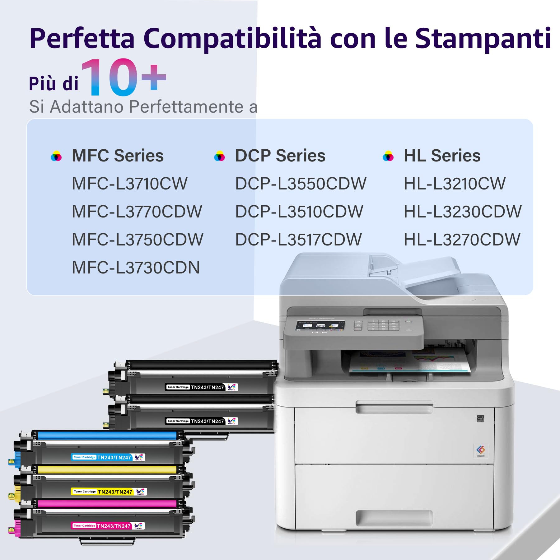 ONLYU TN247 TN243CMYK Compatibile per Toner Brother DCP-L3550CDW Brother TN-243CMYK Cartuccia Toner MFC l3730CDN DCP L3550CDW MFC-L3770CW MFC-L3750CDW HL-L3230CDW HL-L3210CW confezione da 5