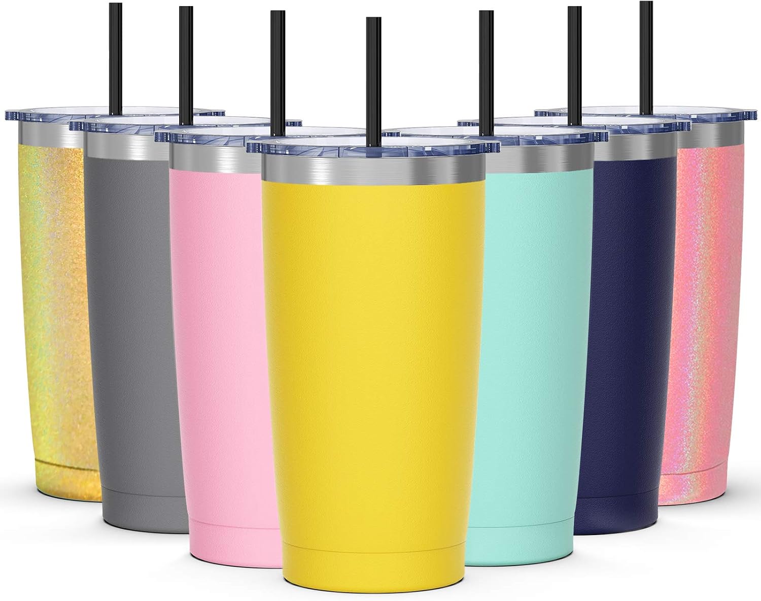 20oz Tumbler with Lid, Bastwe Stainless Steel Vacuum Insulated Double Wall Travel Mug Tumbler, Coffee Mug with Splash Proof Sliding Lid and Straw (Lemon Yellow)
