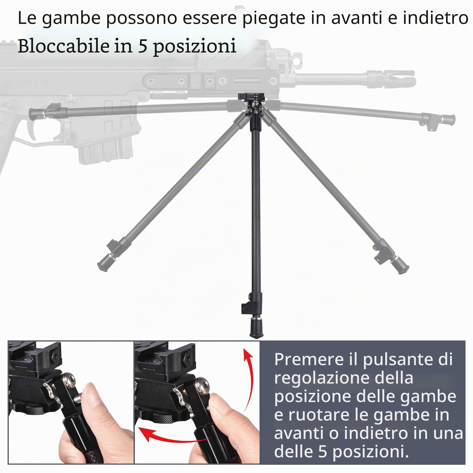 Tattico Lungo raggio Fibra di carbonio Bipiede a Sgancio Rapido con Attacco per Slitte Picatinny