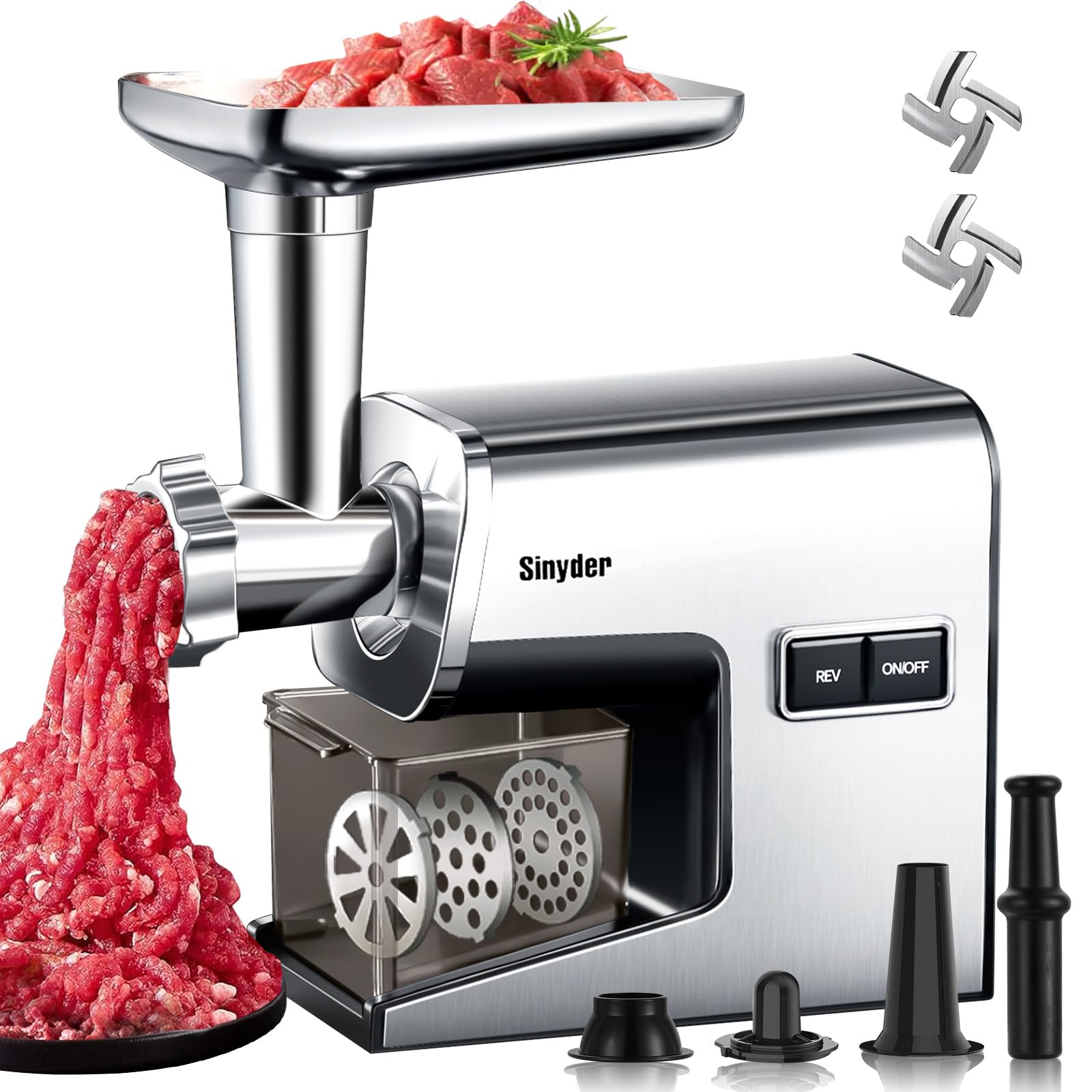 Electric Meat Grinder,3000 Max Heavy Duty Stainless Steel Meat Mincer with  Blades,3 Grinding Plates,Sausage Stuffer Tubes Kubbe Kit for Home