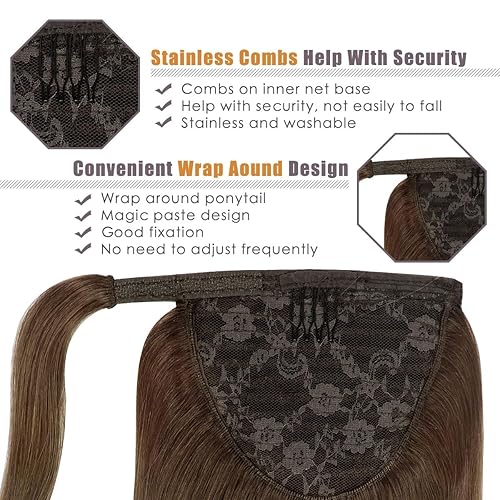 Miniatura 4 de Lacer Extensiones de cabello largo y lacio natural, balayage, color marrón oscuro a marrón claro, cola de caballo para mujeres adultas, 16 pulgadas,