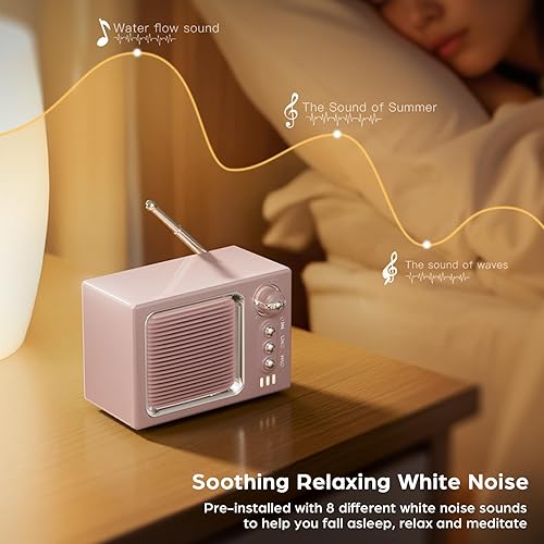Miniatura 5 de Altavoz Bluetooth retro, mini altavoz Bluetooth inalámbrico portátil vintage con sonido de ruido blanco 5 W, sonido fuerte manos libres, llamada