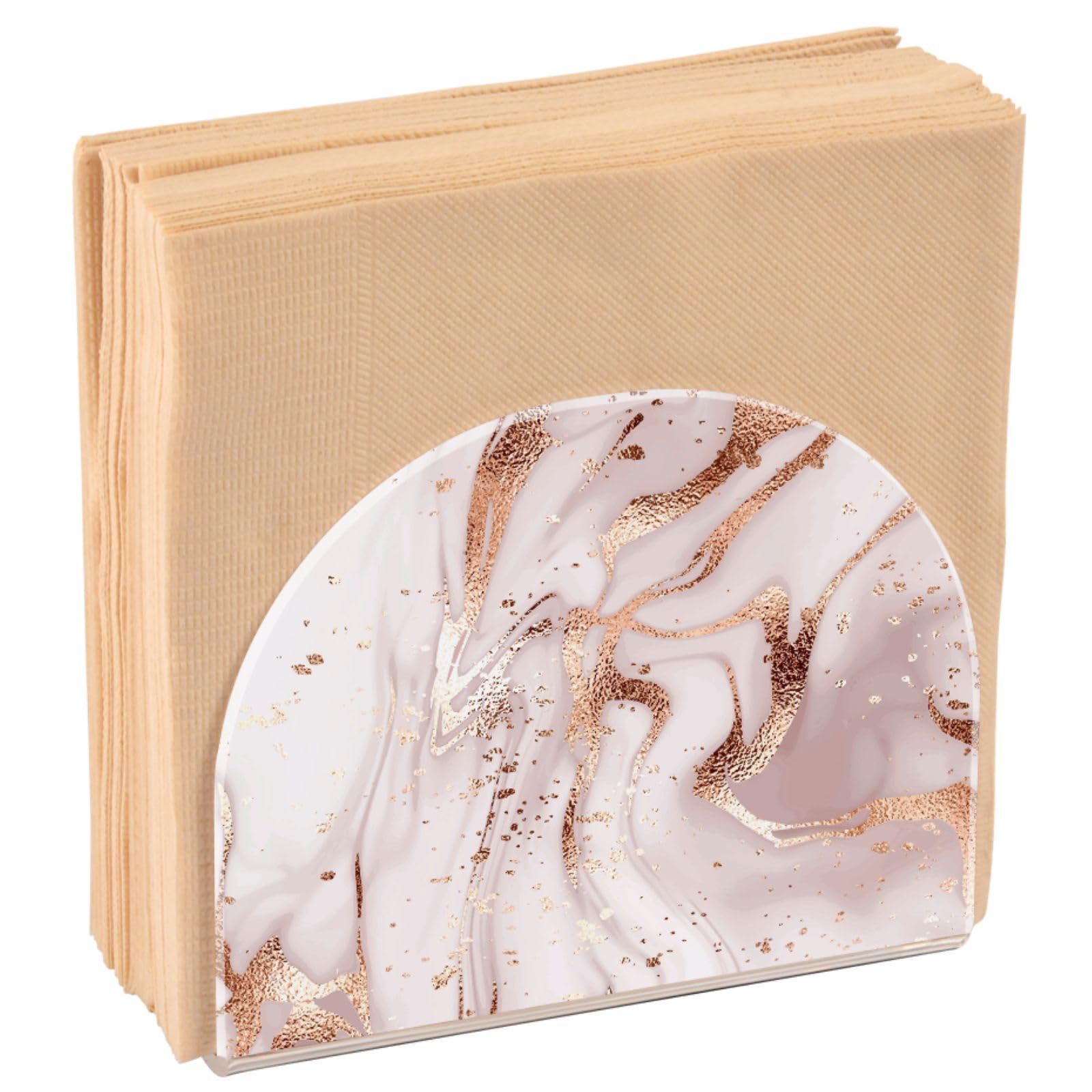 Napkin Holder for Table, Rose Gold Marble Pattern Acrylic Paper Napkin Holder, Kitchen Tissue Paper Dispenser Cocktail Napkin Holder for Dining Table, Party Guest, Bathroom