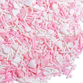 Valentines Sprinkles, Pink Sprinkles for Cake Decorating, Edible Pink and White Heart Sprinkles for Cupcake, Cookies and Ice Cream Toppings